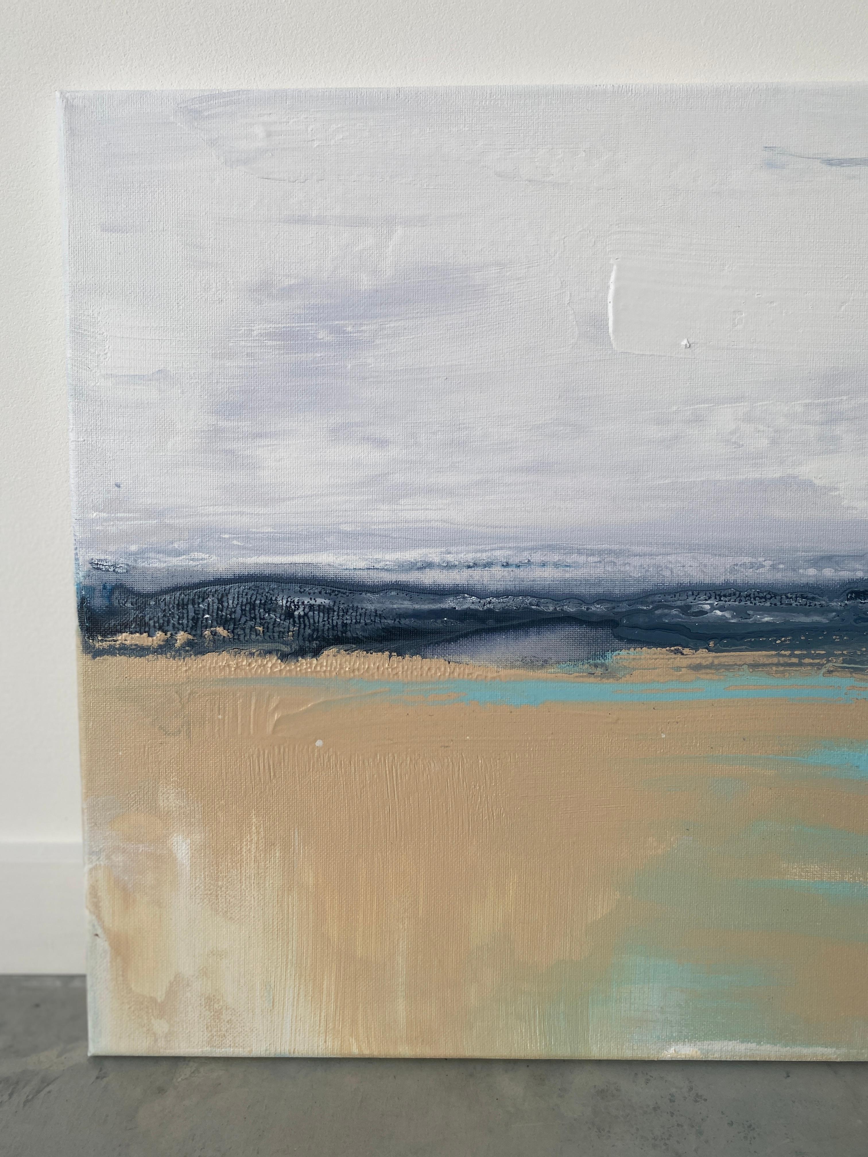 Meereslandschaft, Original coastal minimalistisches Gemälde in Blau, Weiß, Sand und Aqua 7