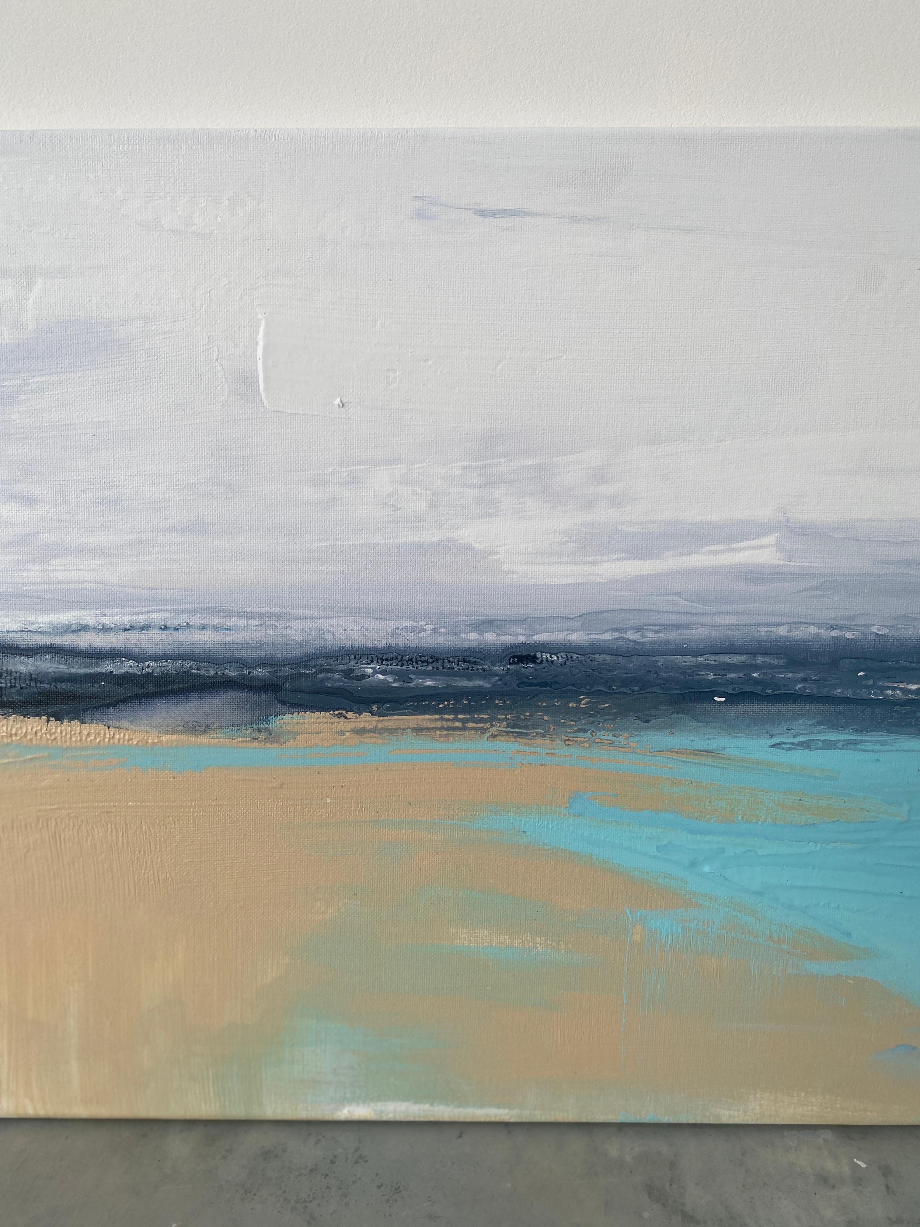 Meereslandschaft, Original coastal minimalistisches Gemälde in Blau, Weiß, Sand und Aqua 8