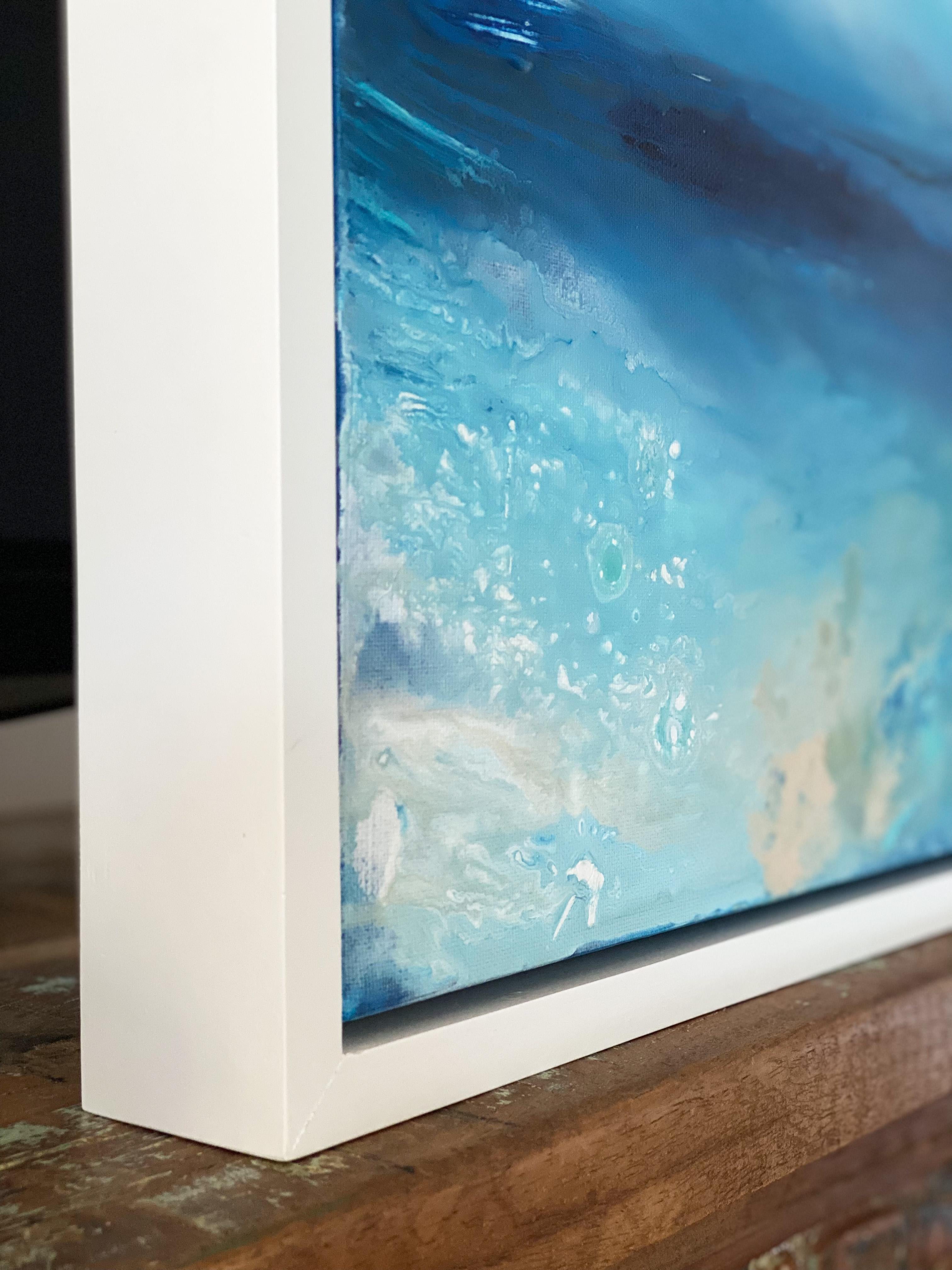 Seascape no1 coastal blue ocean waves abstract waters framed in white timber - Blue Landscape Painting by Kathleen Rhee