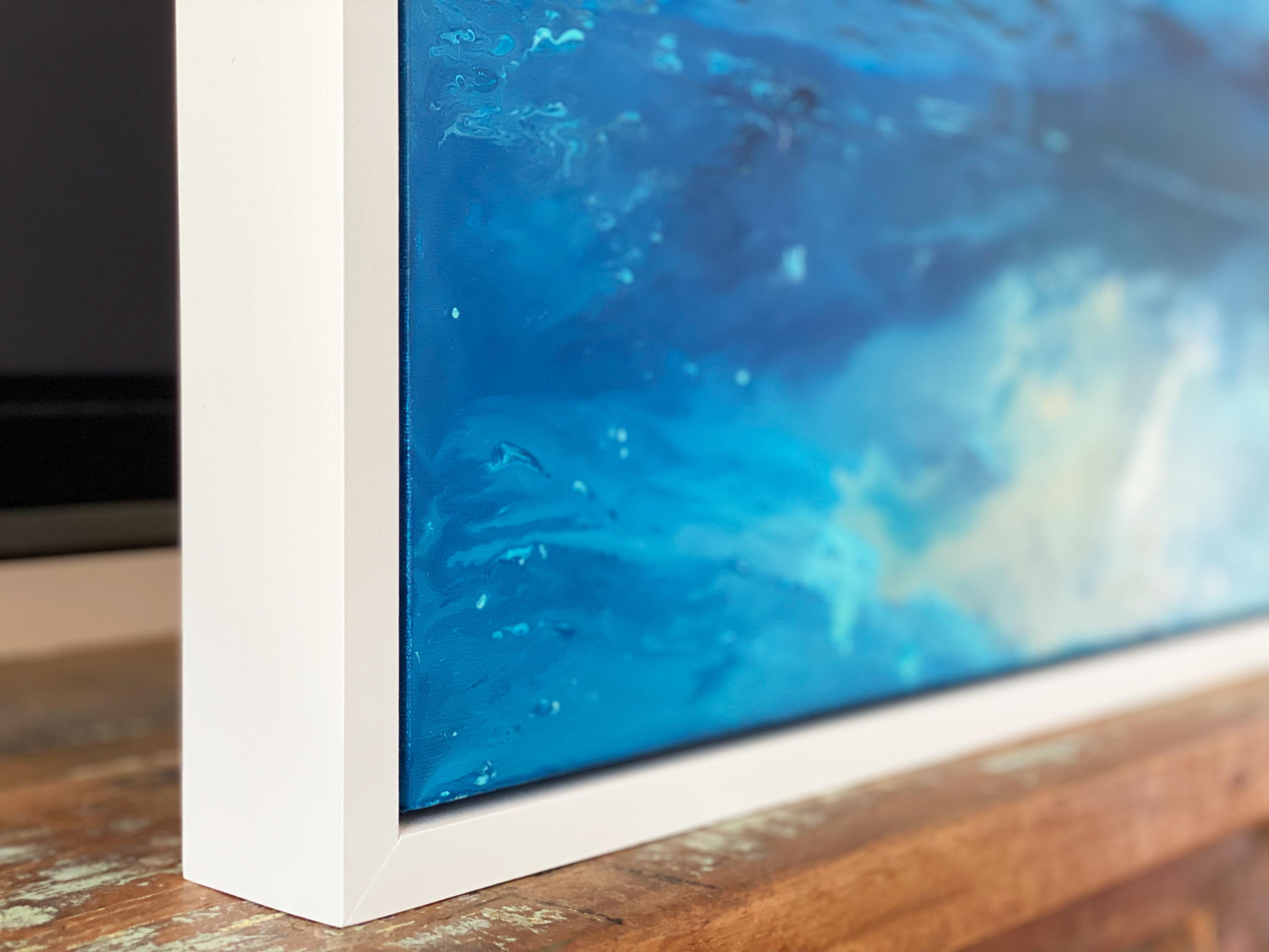 Paesaggio marino no2 blu costiero oceano onde astratte acque incorniciate in legno bianco 1