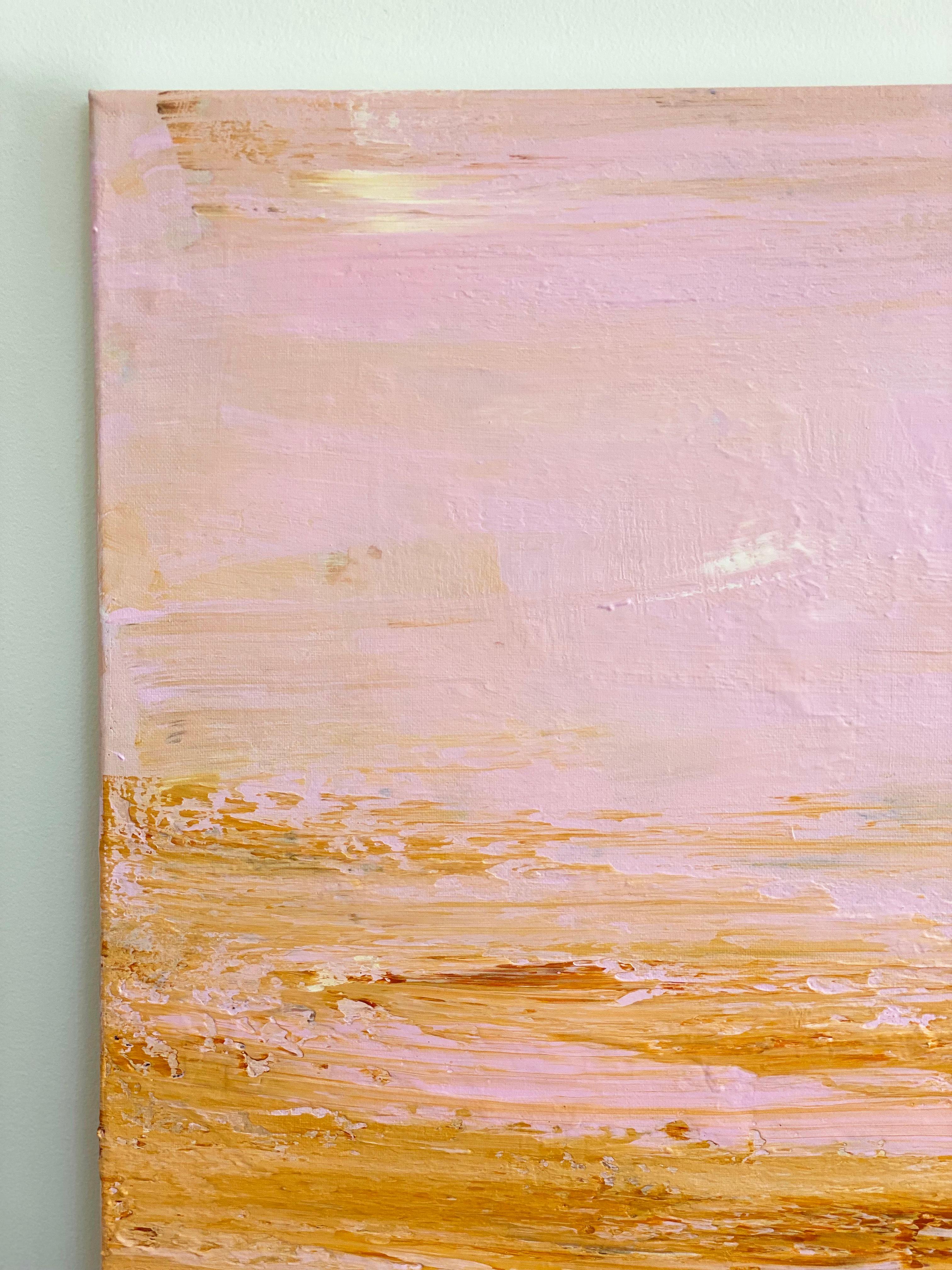 Shimmering abstract impressionist landscape square canvas pink gold sienna  3