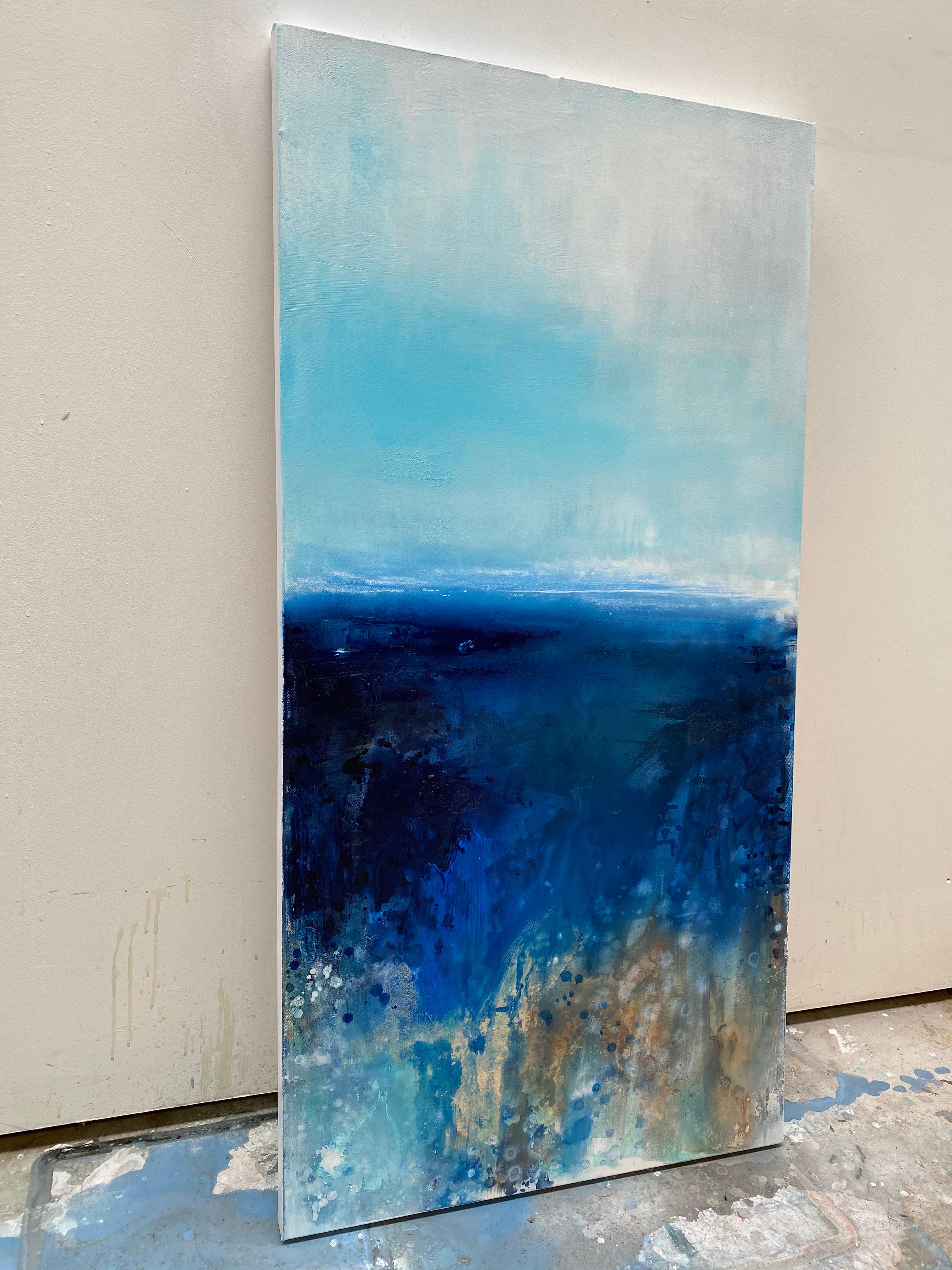 Sky Blue ocean aqua surf coastal abstract impressionist landscape water beach  For Sale 6