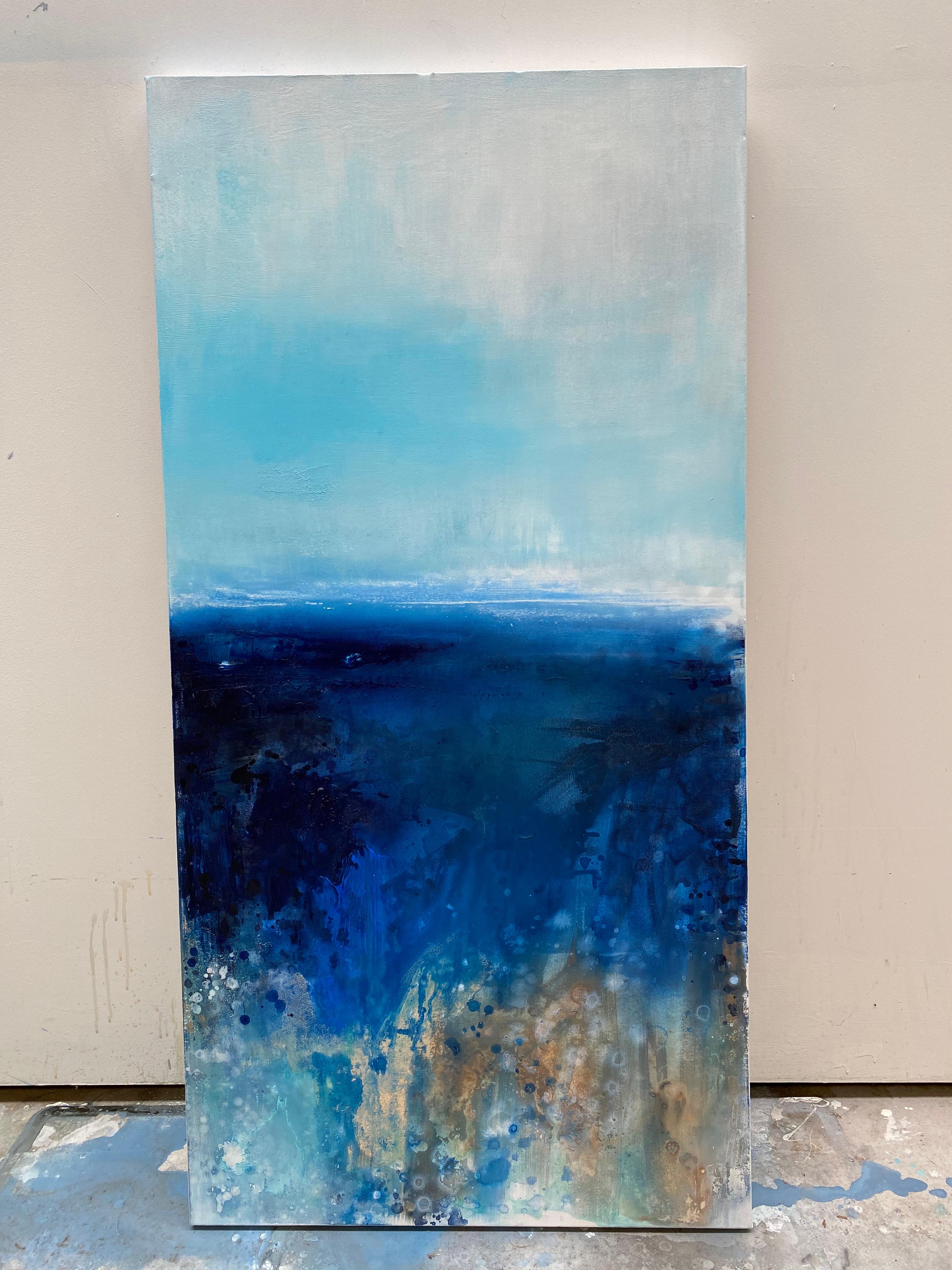 Sky Blue ocean aqua surf coastal abstract impressionist landscape water beach  For Sale 7