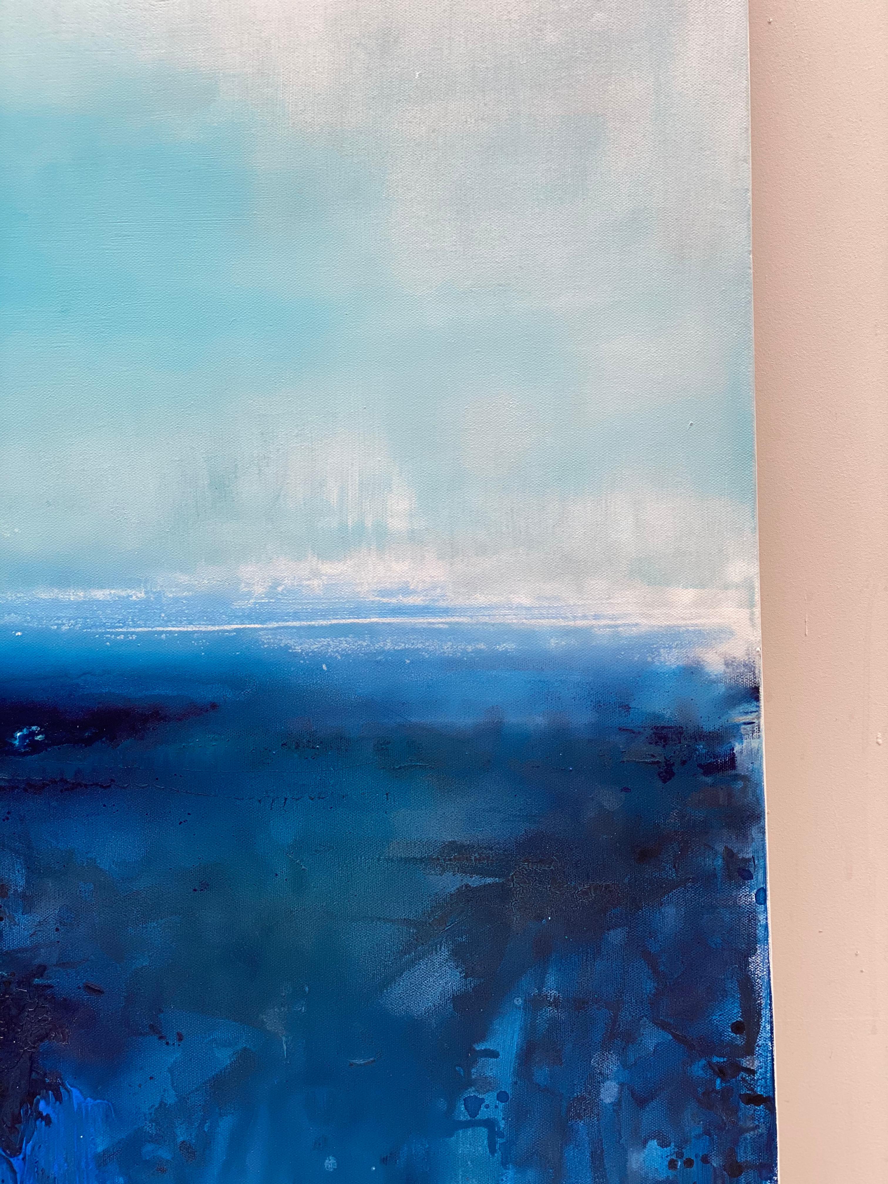Sky Blue ocean aqua surf coastal abstract impressionist landscape water beach  For Sale 8