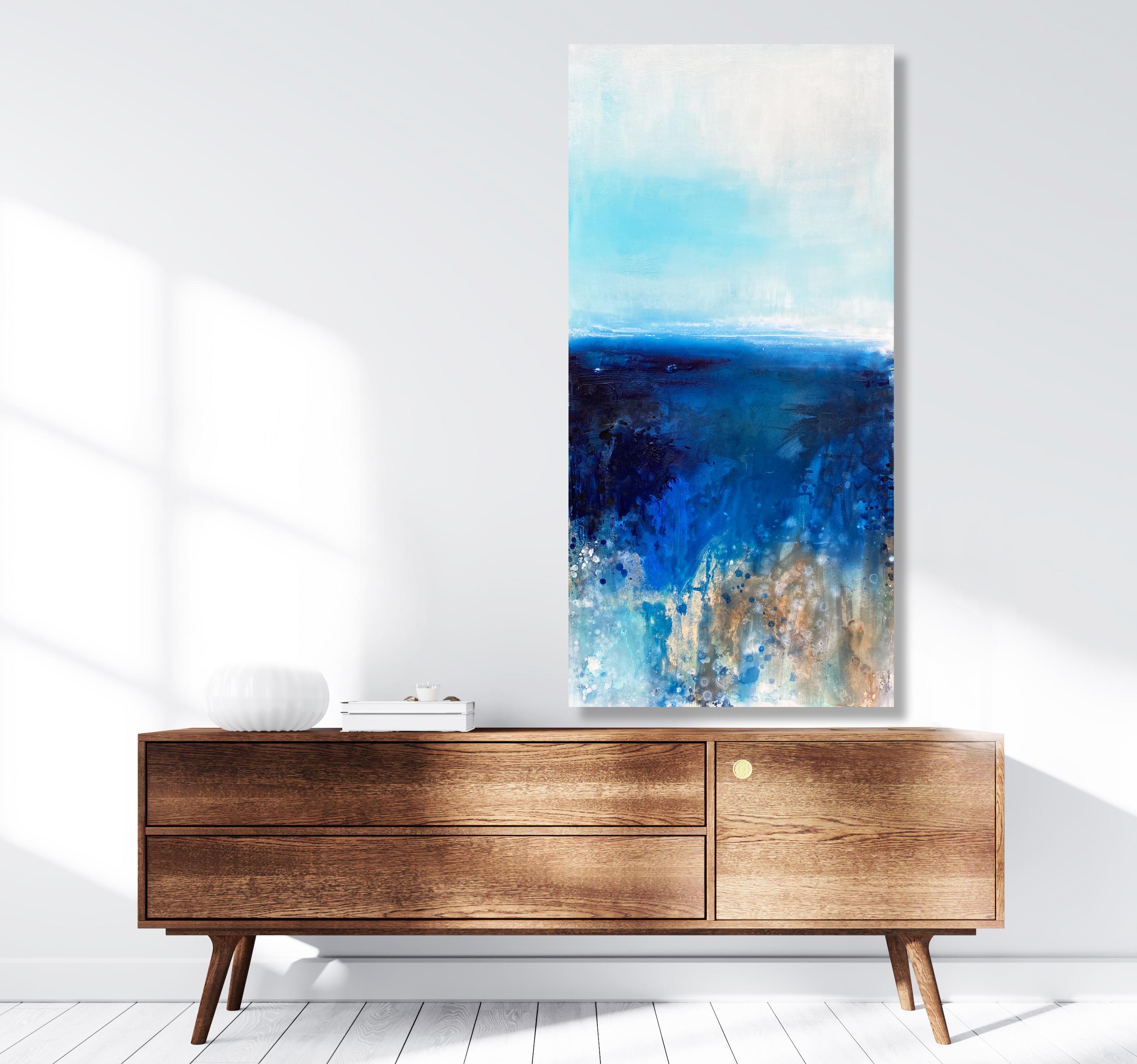 Sky Blue ocean aqua surf coastal abstract impressionist landscape water beach  - Painting by Kathleen Rhee
