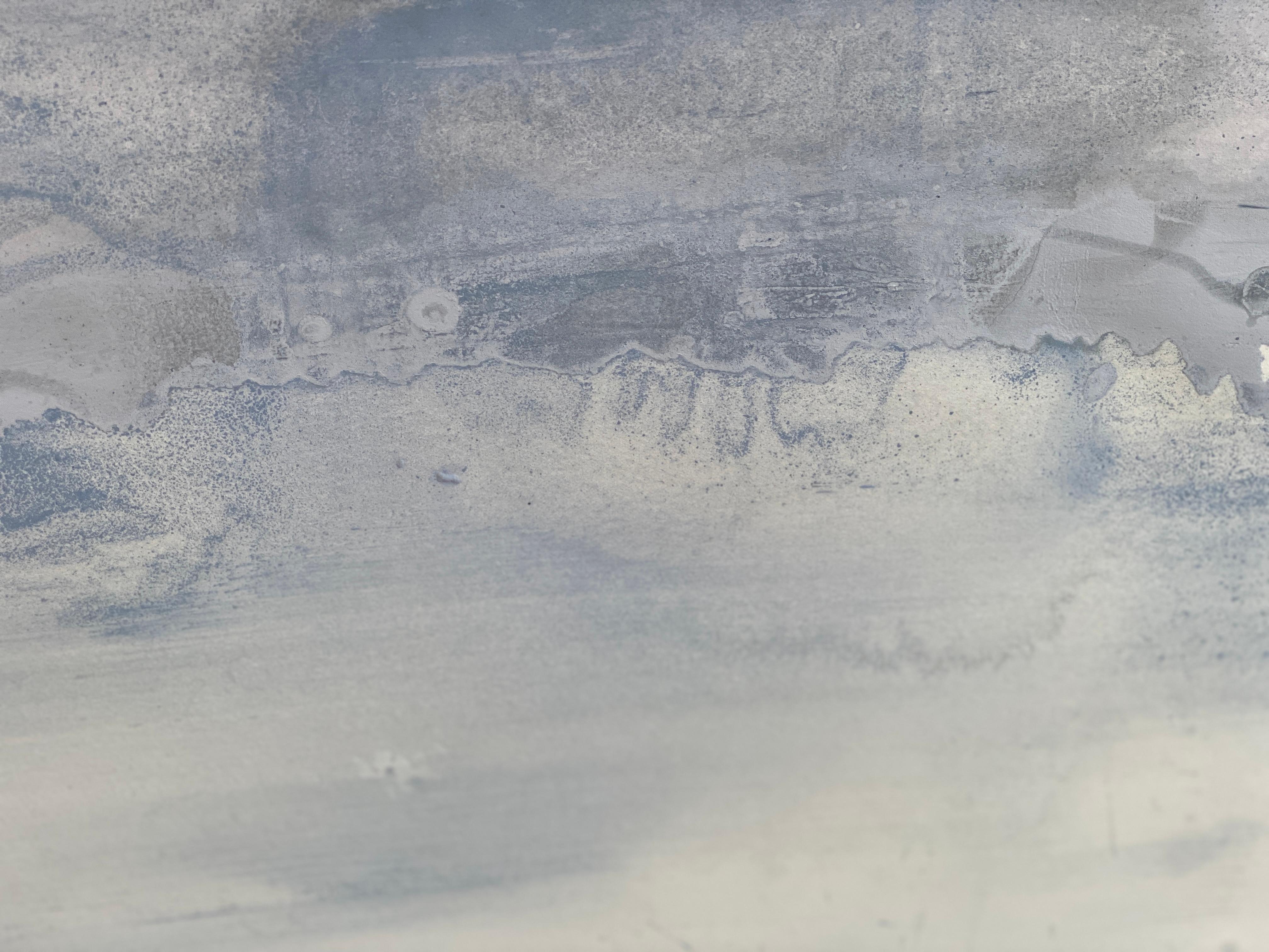 Peinture d'art blanche minimaliste de paysage abstrait scandinave gris neige n°2 en vente 7