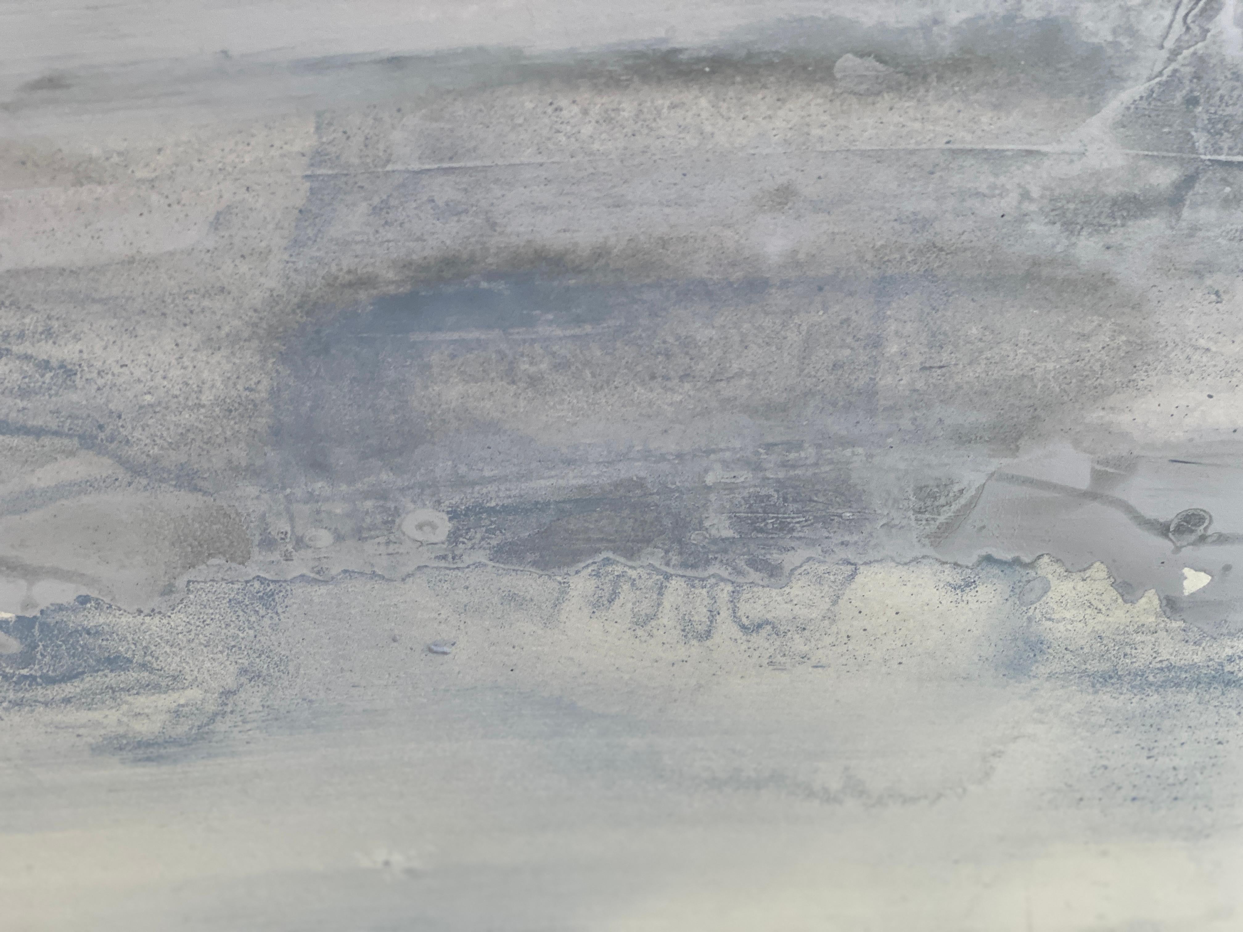 Peinture d'art blanche minimaliste de paysage abstrait scandinave gris neige n°2 en vente 9