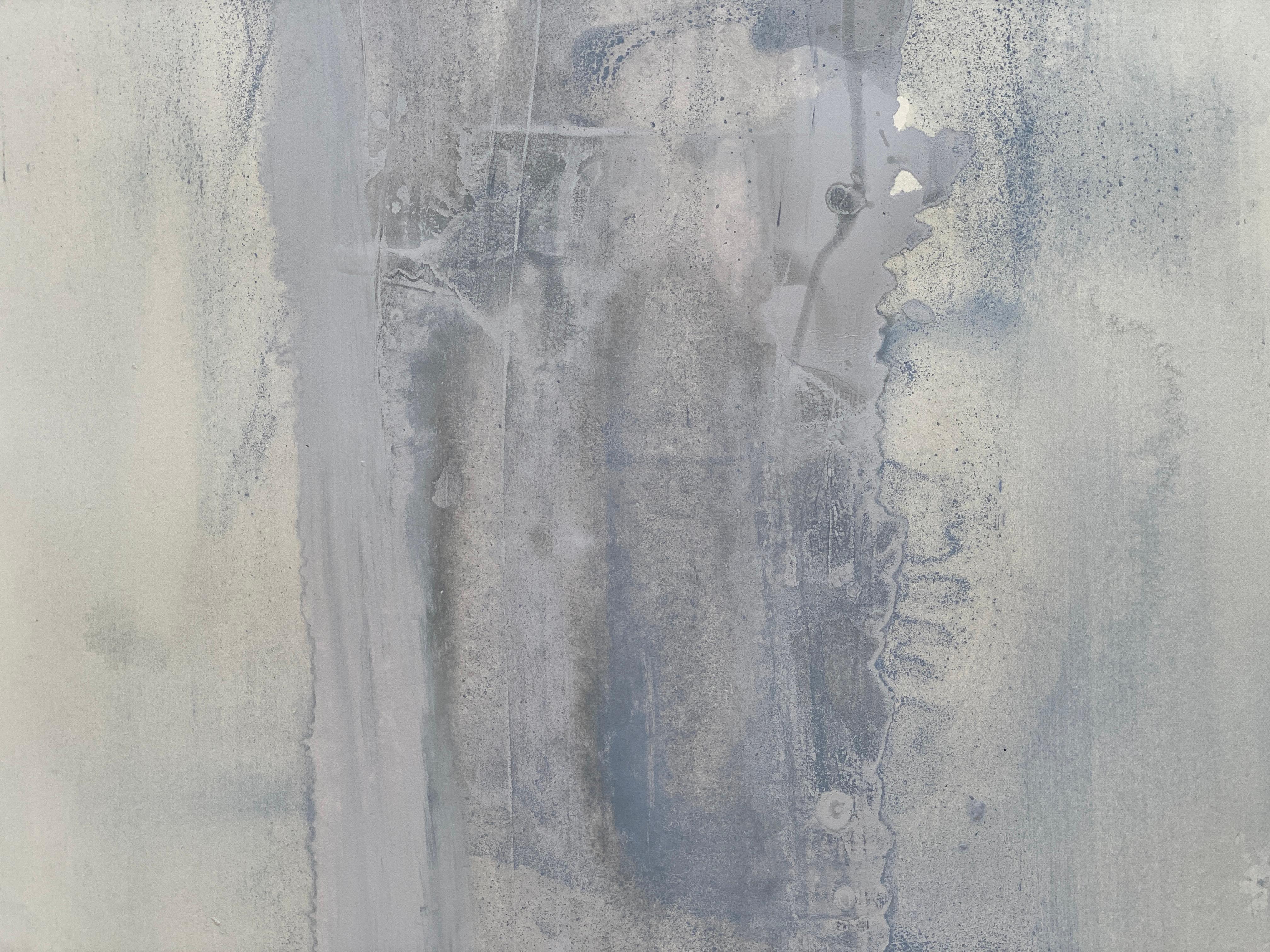 Peinture d'art blanche minimaliste de paysage abstrait scandinave gris neige n°2 en vente 1