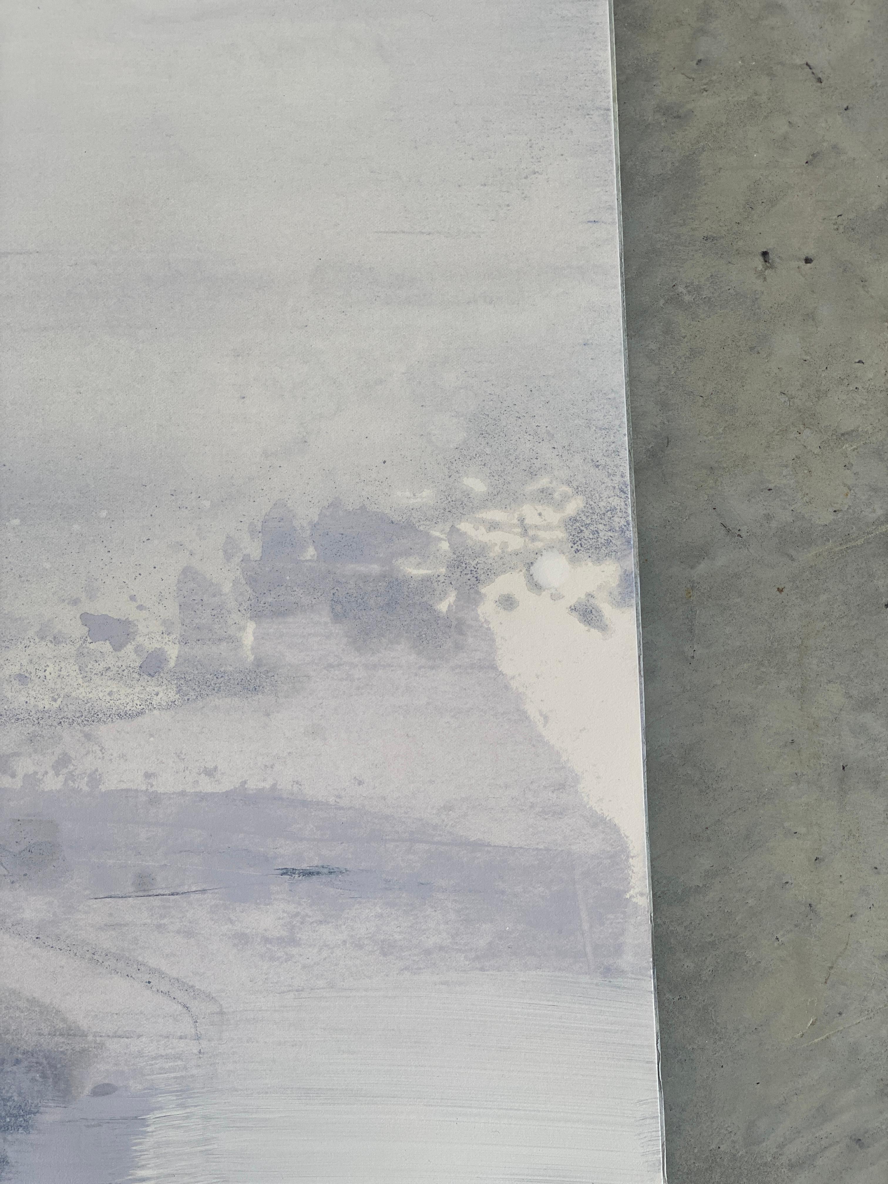 Peinture d'art blanche minimaliste de paysage abstrait scandinave gris neige n°2 en vente 3