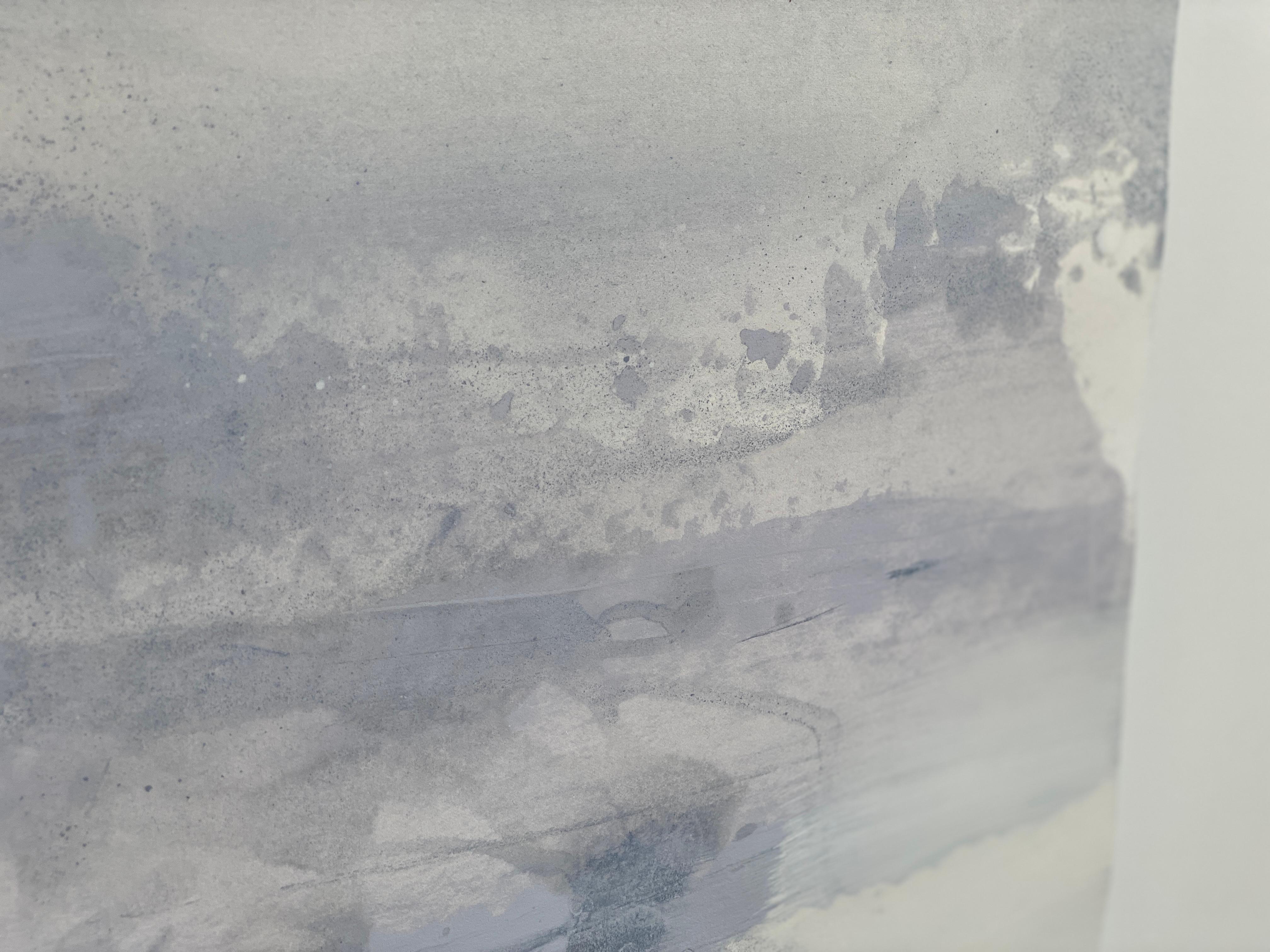 Peinture d'art blanche minimaliste de paysage abstrait scandinave gris neige n°2 en vente 5