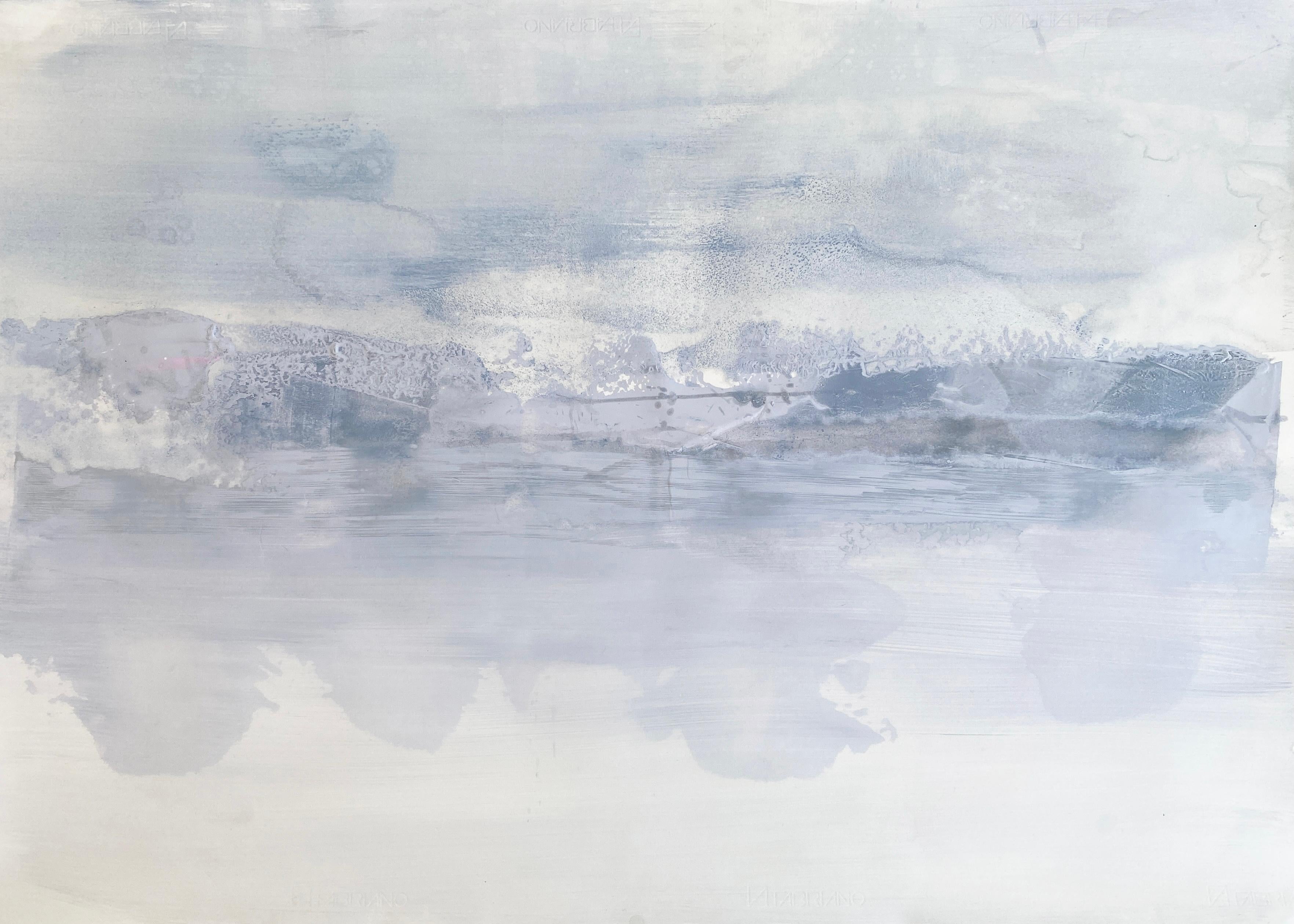 Peinture d'art blanche minimaliste de paysage abstrait scandinave gris neige n°1