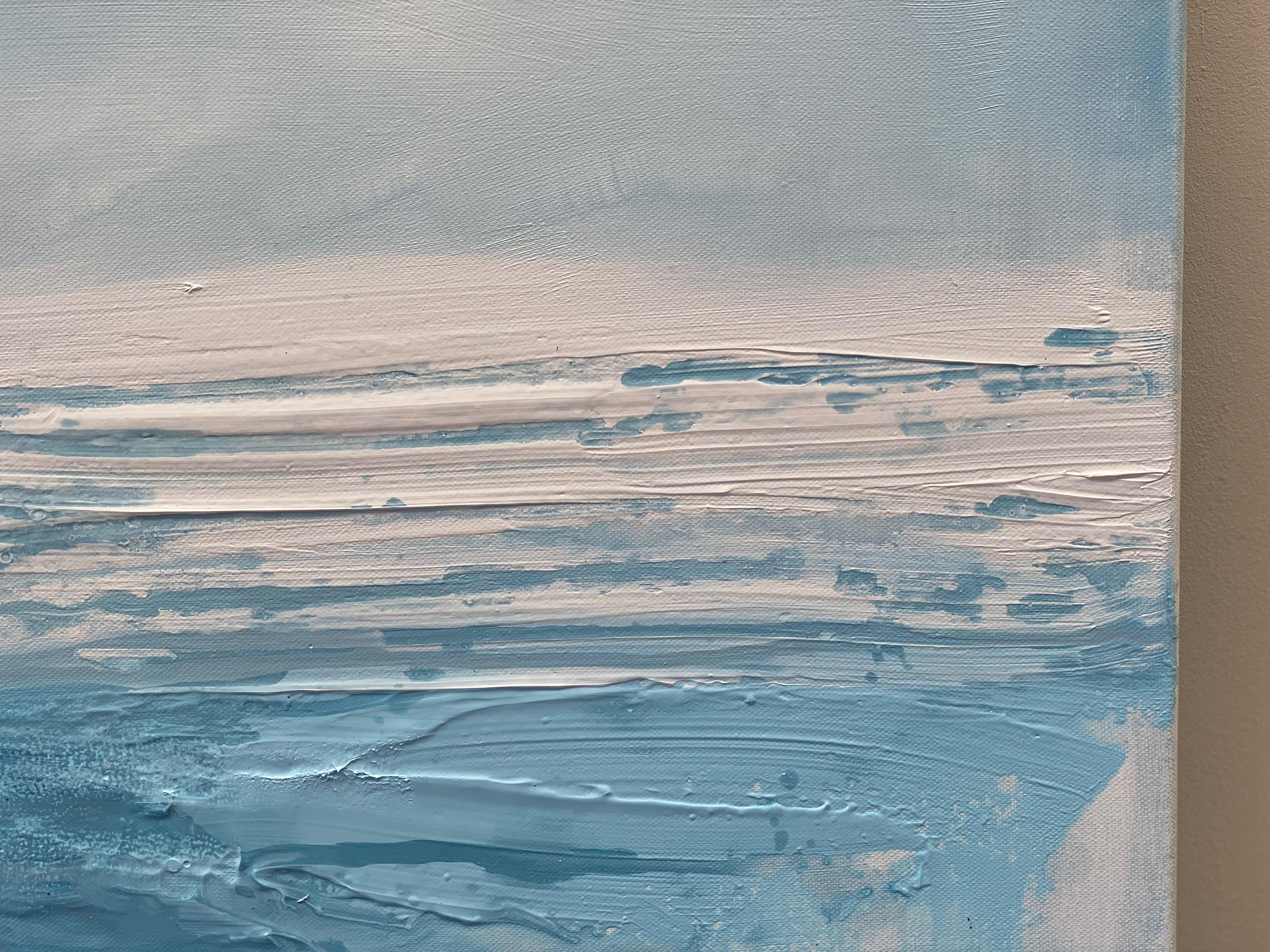 Lienzo azul minimalista abstracto paisaje oceánico azul claro agua blanca suave 5