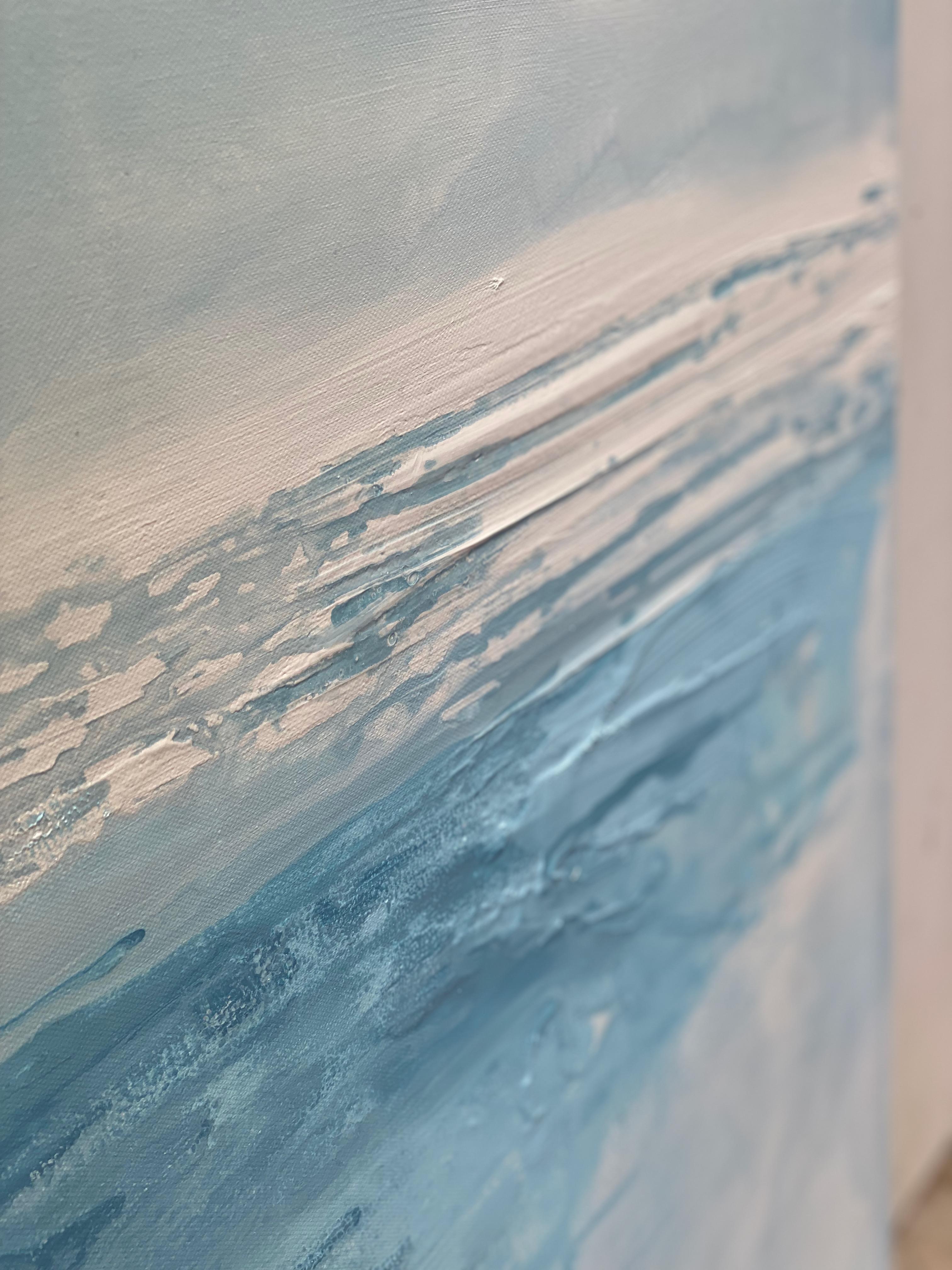 Lienzo azul minimalista abstracto paisaje oceánico azul claro agua blanca suave 9