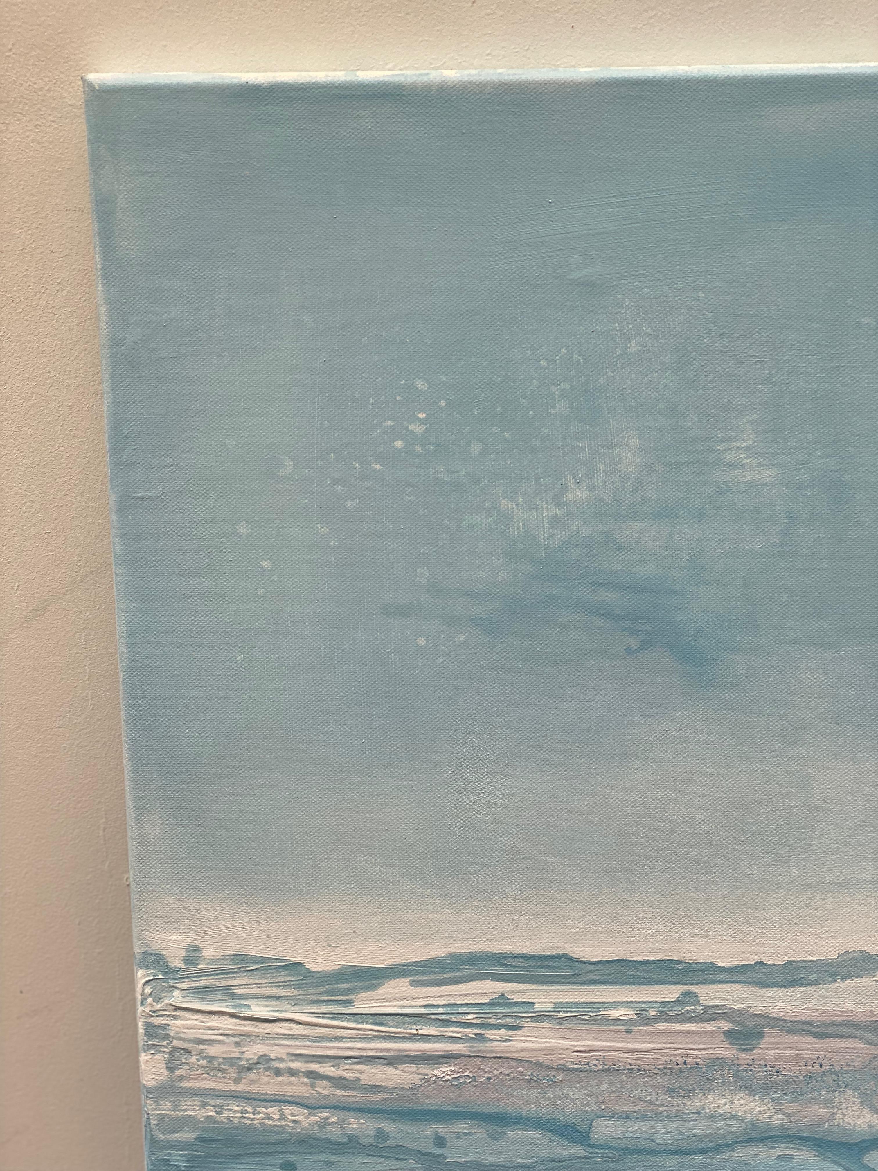Lienzo azul minimalista abstracto paisaje oceánico azul claro agua blanca suave 11