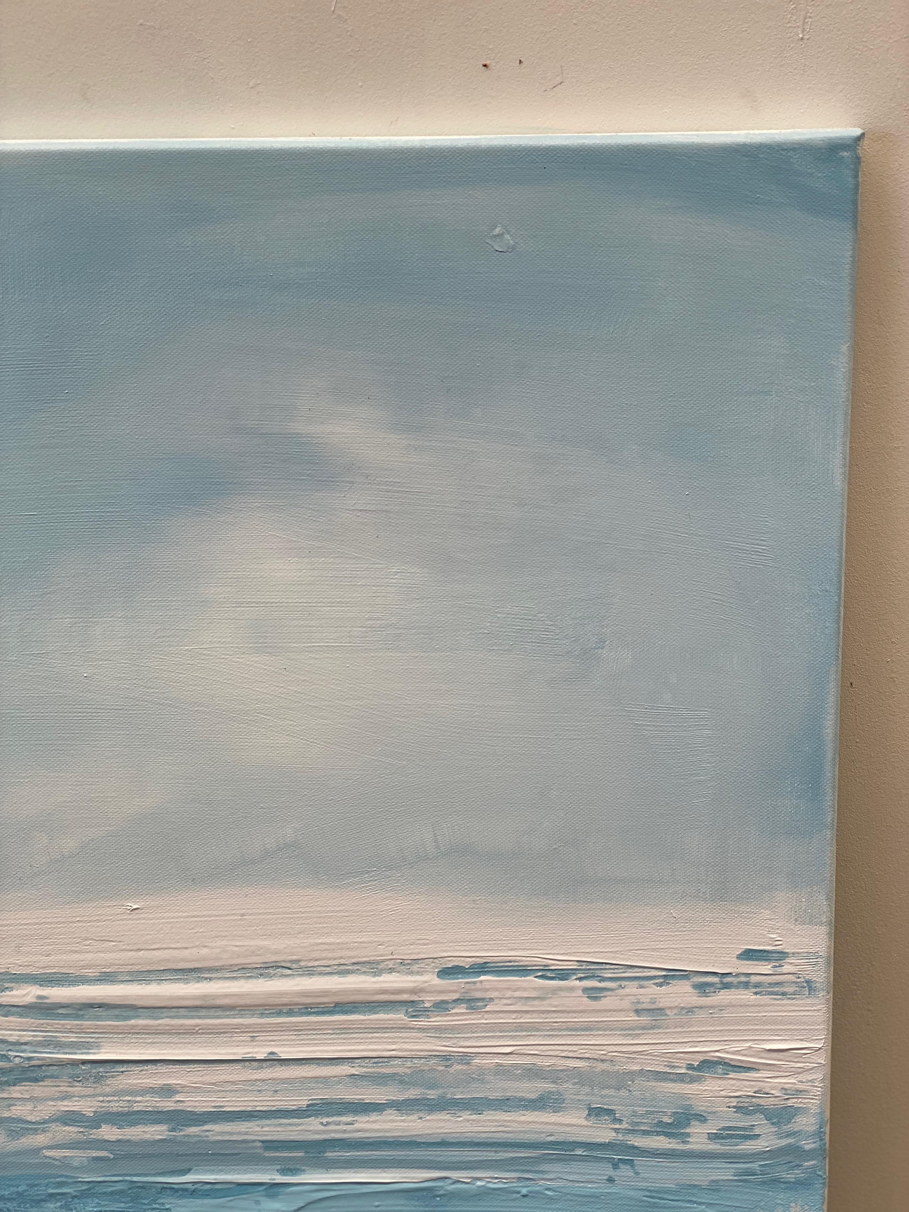 Lienzo azul minimalista abstracto paisaje oceánico azul claro agua blanca suave 12