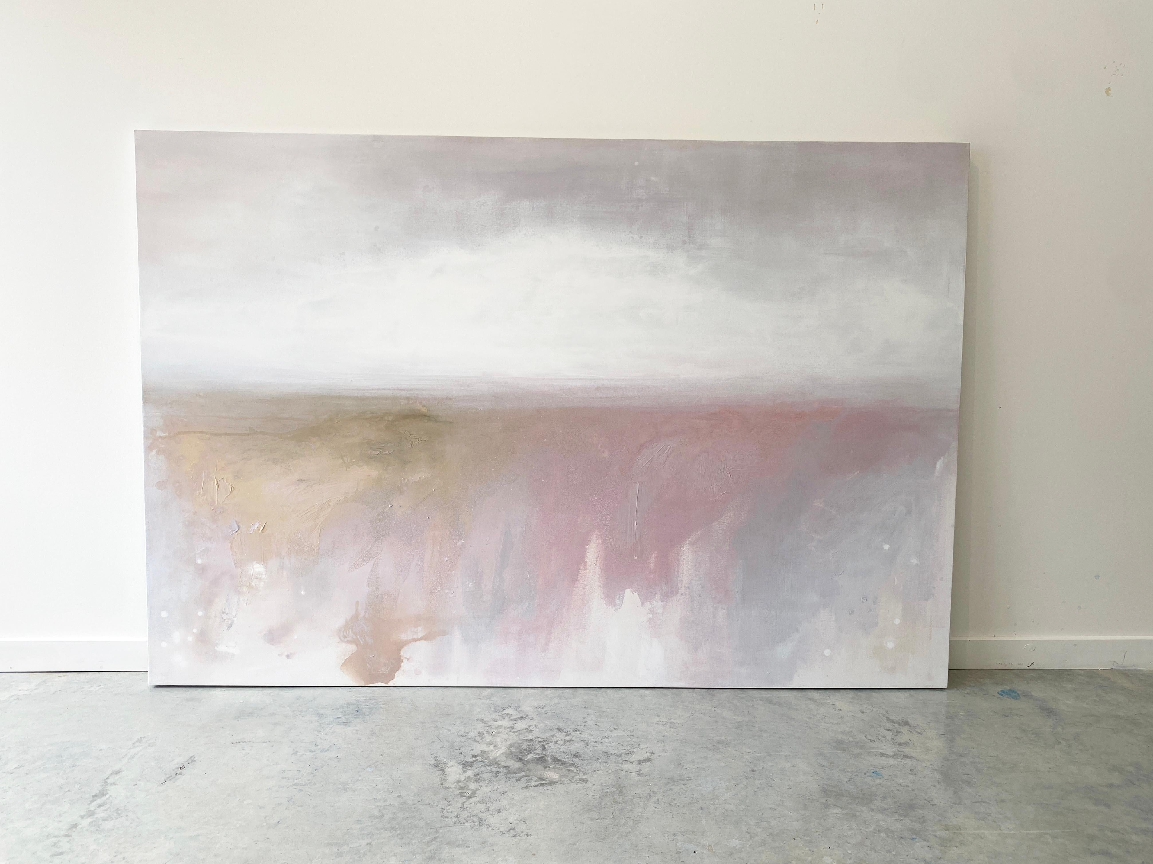 Rosa tenue originale minimalista paesaggio astratto pittura rosa polveroso grigio bianco - Abstract Painting Grigio di Kathleen Rhee