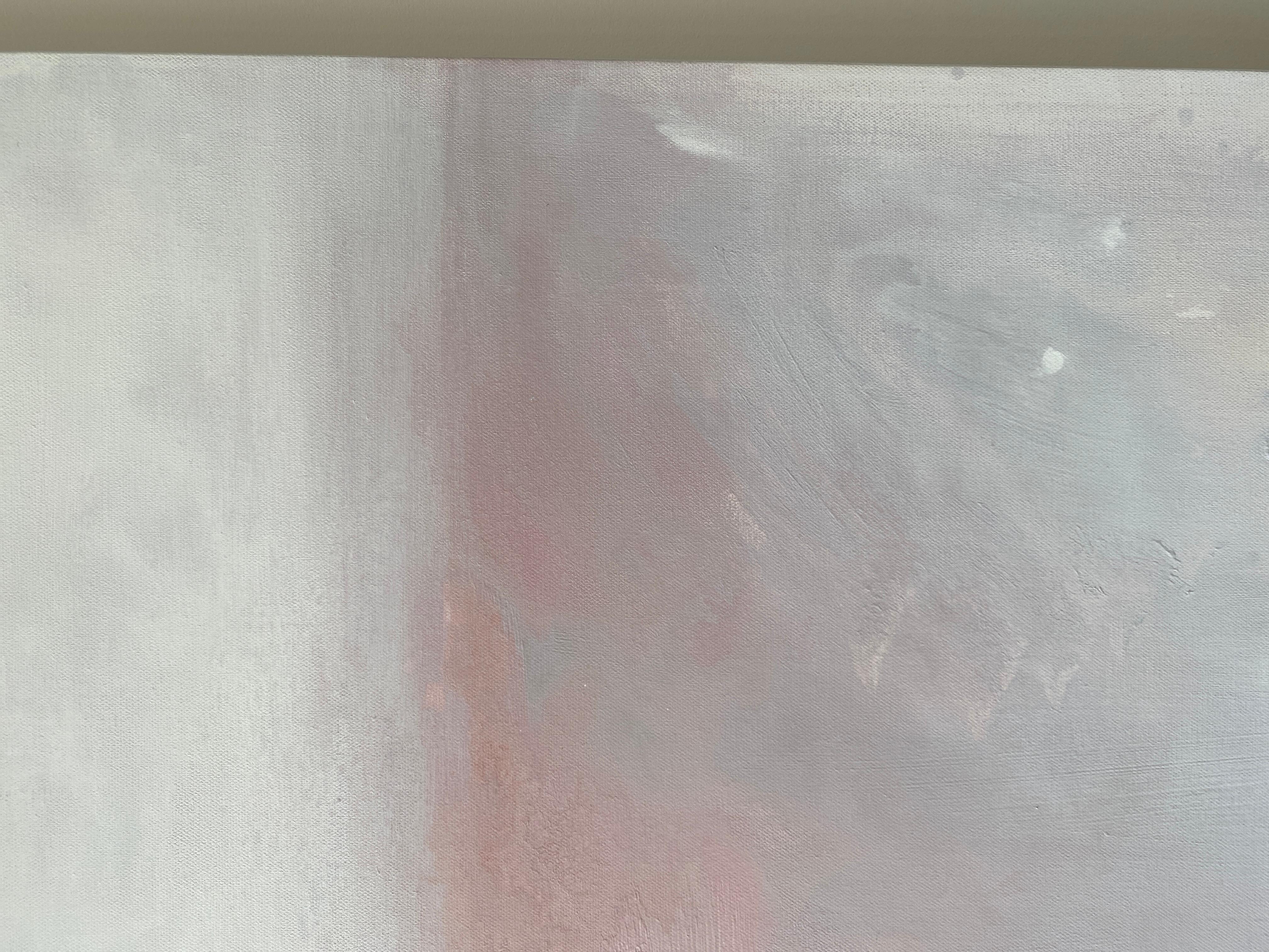 Rosa tenue originale minimalista paesaggio astratto pittura rosa polveroso grigio bianco in vendita 12