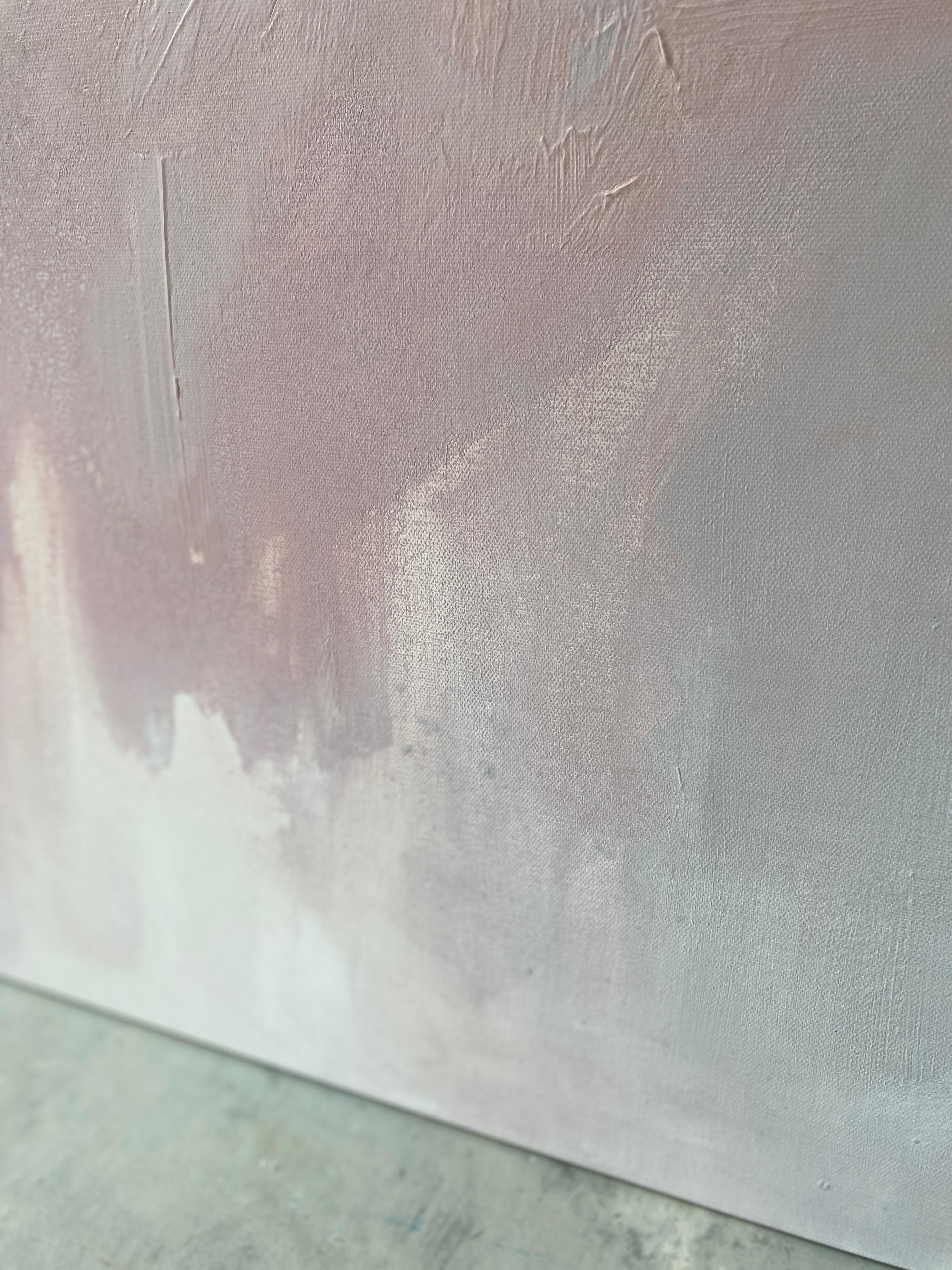 Rosa tenue originale minimalista paesaggio astratto pittura rosa polveroso grigio bianco in vendita 13