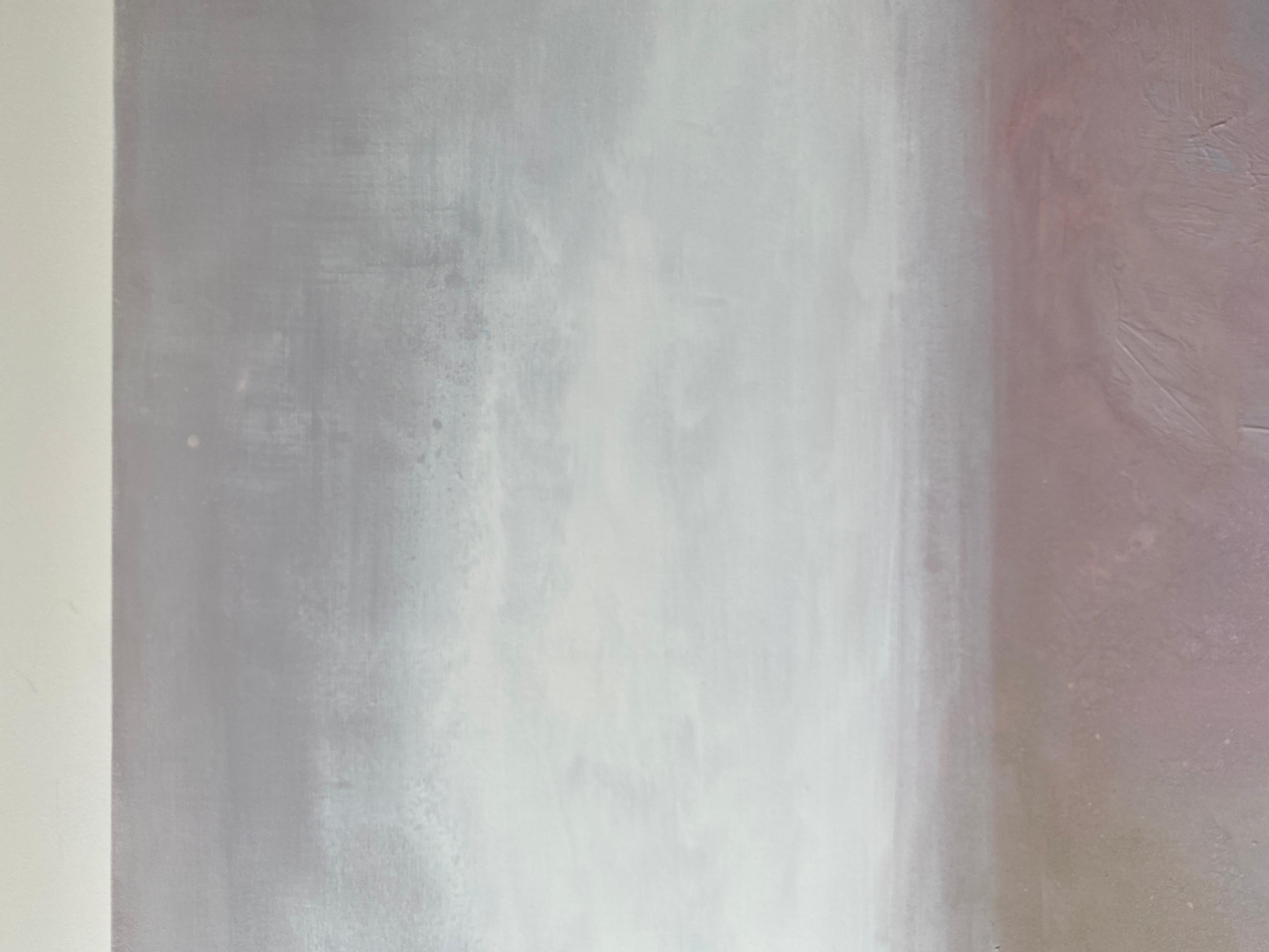 Rosa tenue originale minimalista paesaggio astratto pittura rosa polveroso grigio bianco in vendita 14