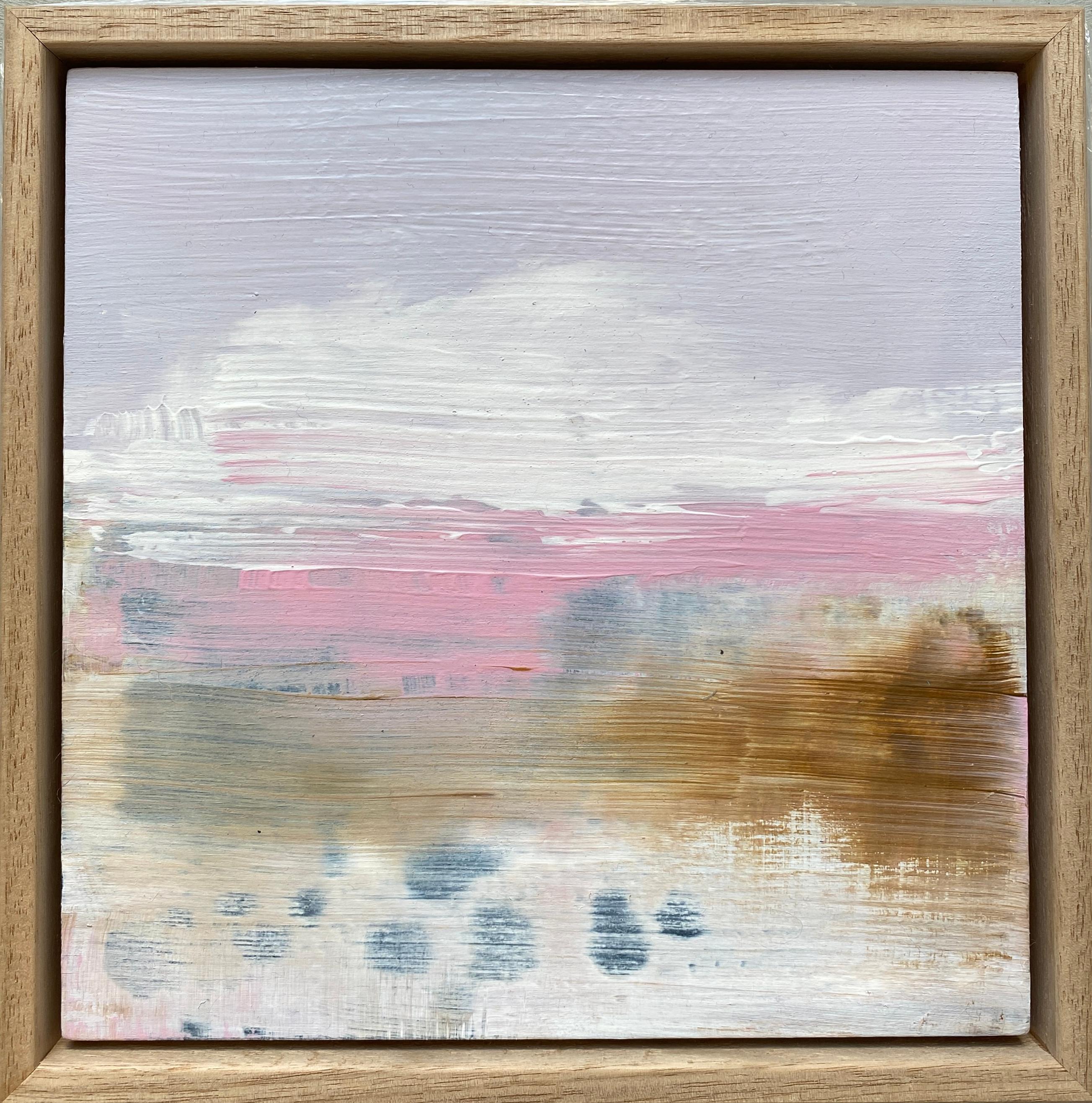 Something Loving framed abstract expressionist painting pink white sunset cloudy - Painting by Kathleen Rhee
