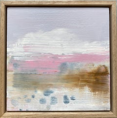 Something Loving framed abstract expressionist painting pink white sunset cloudy