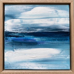 abstract impressionist landscape painting ocean water blue clouds minimalist