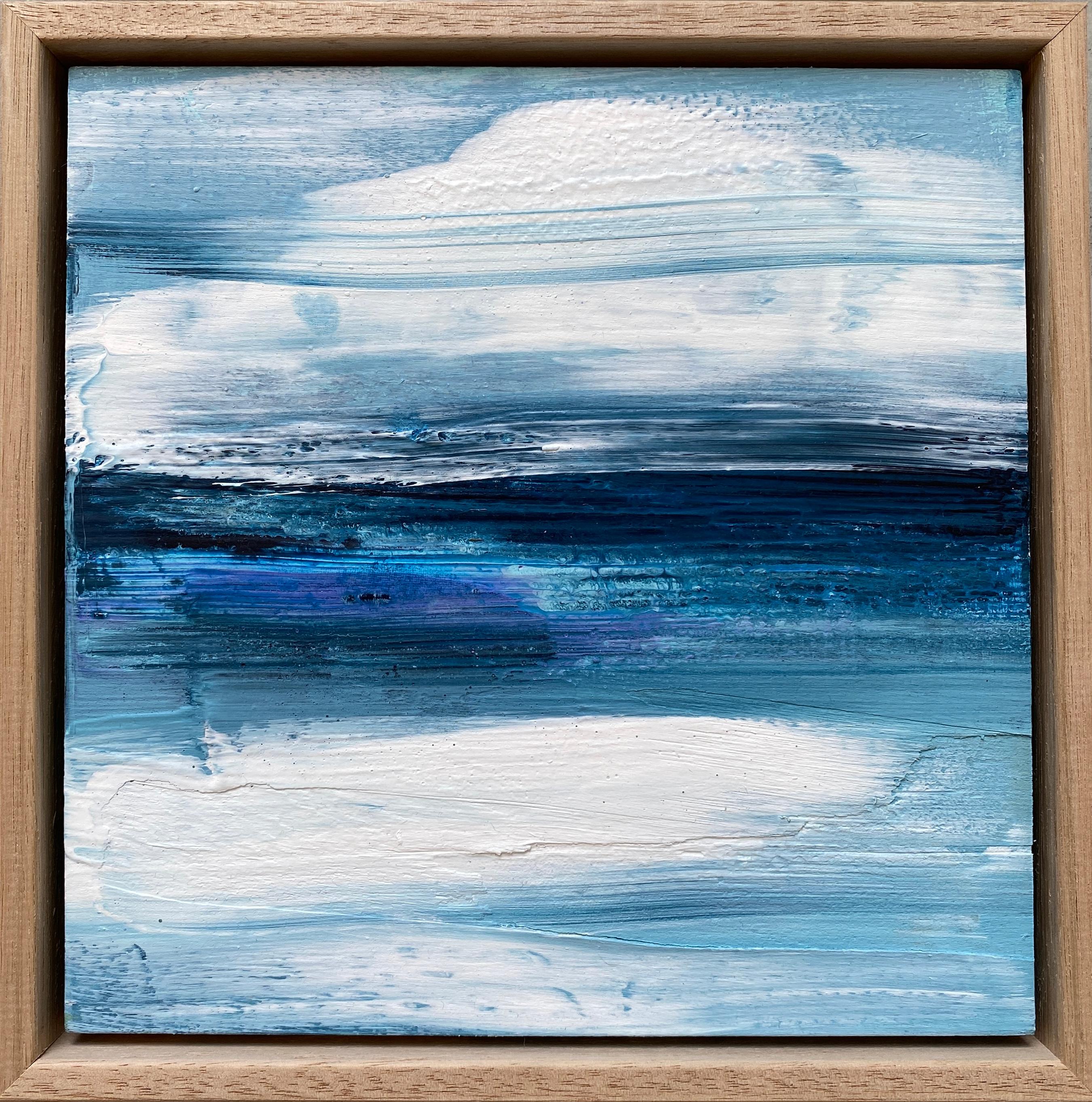 Kathleen Rhee Abstract Painting - Soul Surfing framed abstract expressionist painting water ocean blue pink
