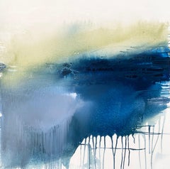 Stillness Blue and Green abstract impressionist landscape on canvas grey white