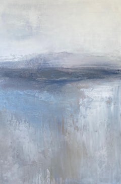Summer Haze minimalist abstract impressionist painting grey white blue pastel