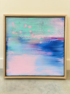 "Summer Love": piccolo quadro incorniciato in stile espressionista astratto, nei toni del cobalto e dei colori pastello
