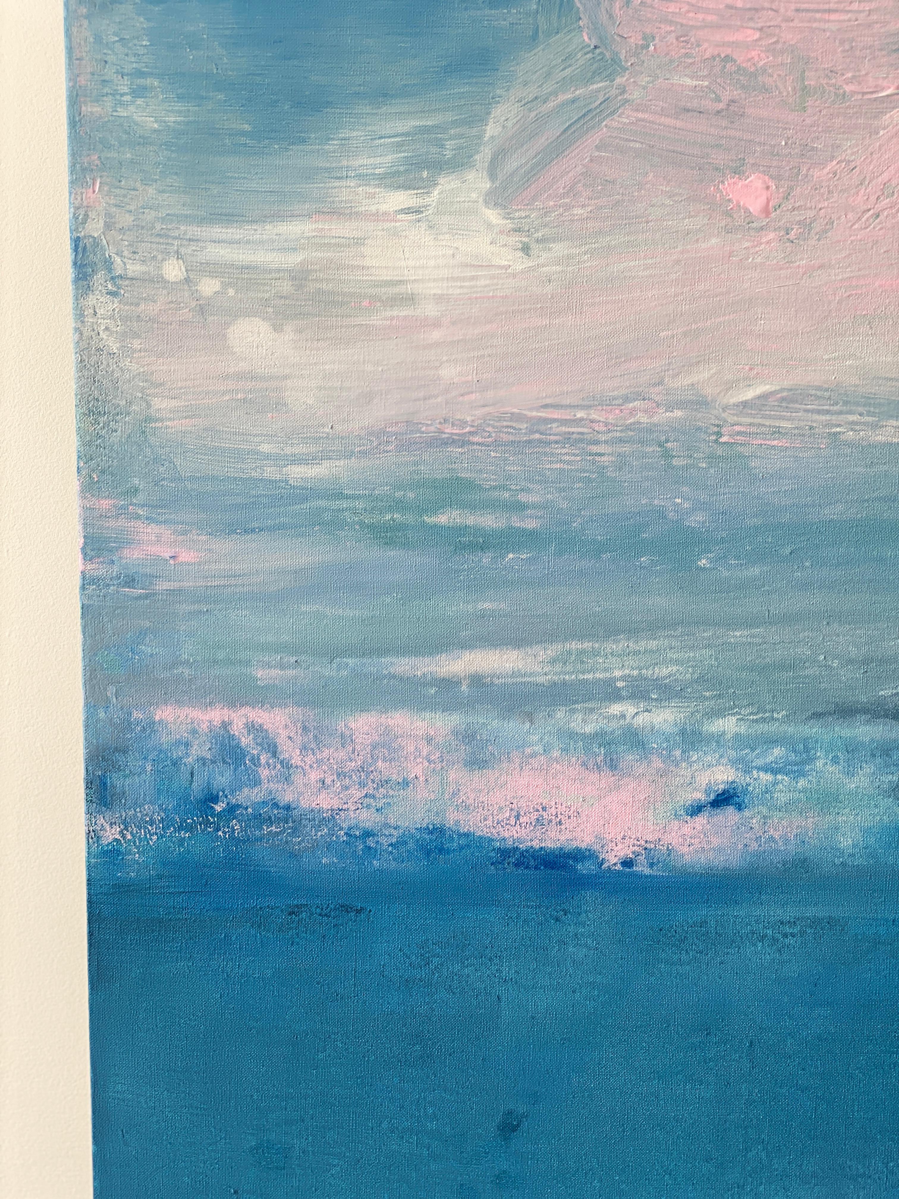 Sommer- Swimming Blau Rosa Ozean abstrakte Landschaft Wolken-Impressionismus Himmel  im Angebot 5