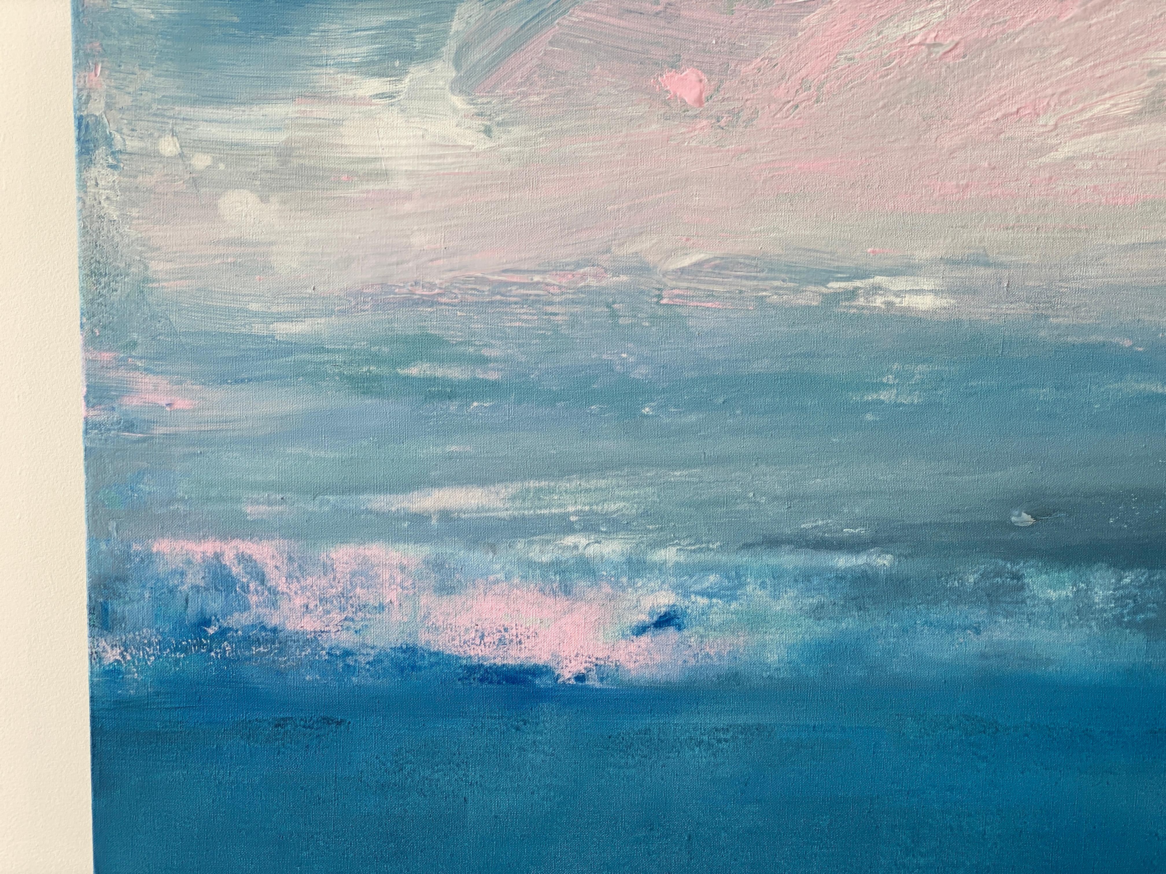 Sommer- Swimming Blau Rosa Ozean abstrakte Landschaft Wolken-Impressionismus Himmel  im Angebot 6