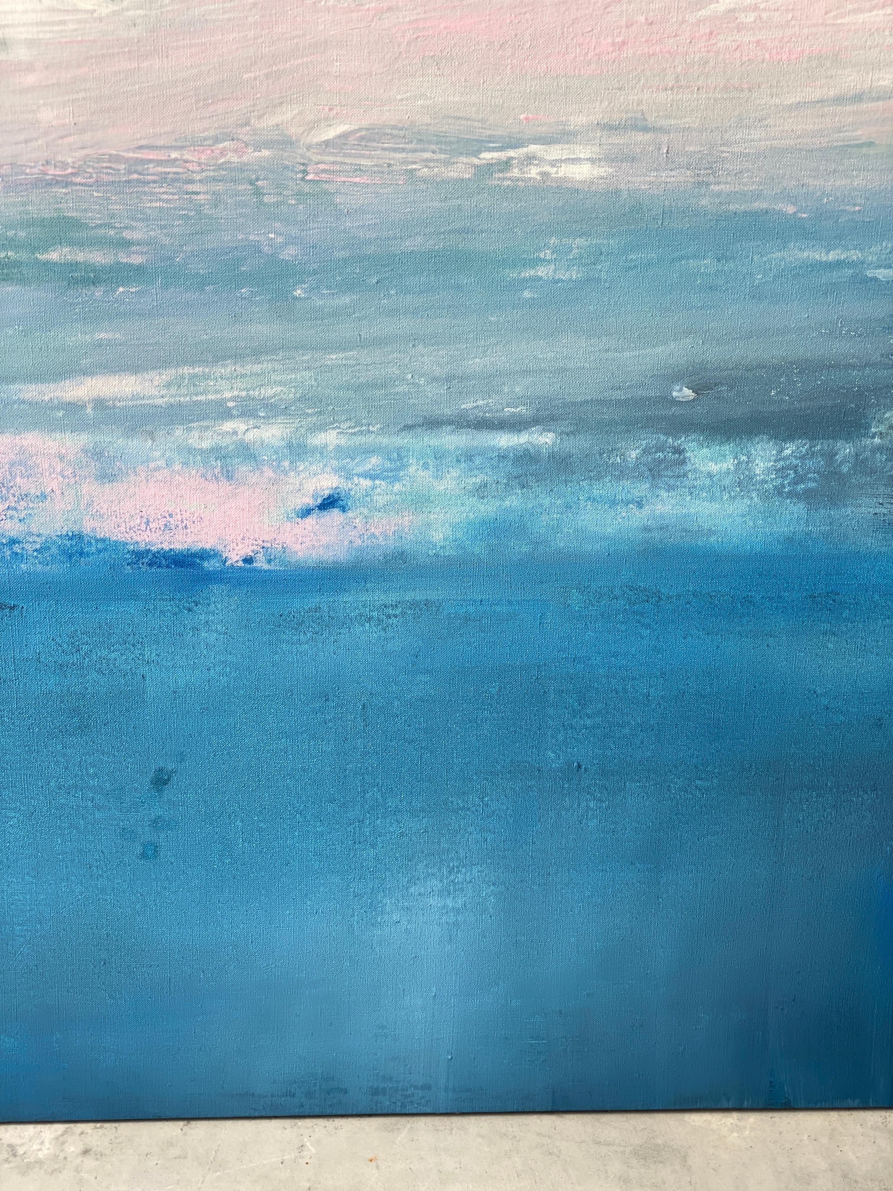 Summer Swimming blue pink ocean abstract landscape cloudy impressionism sky  For Sale 7