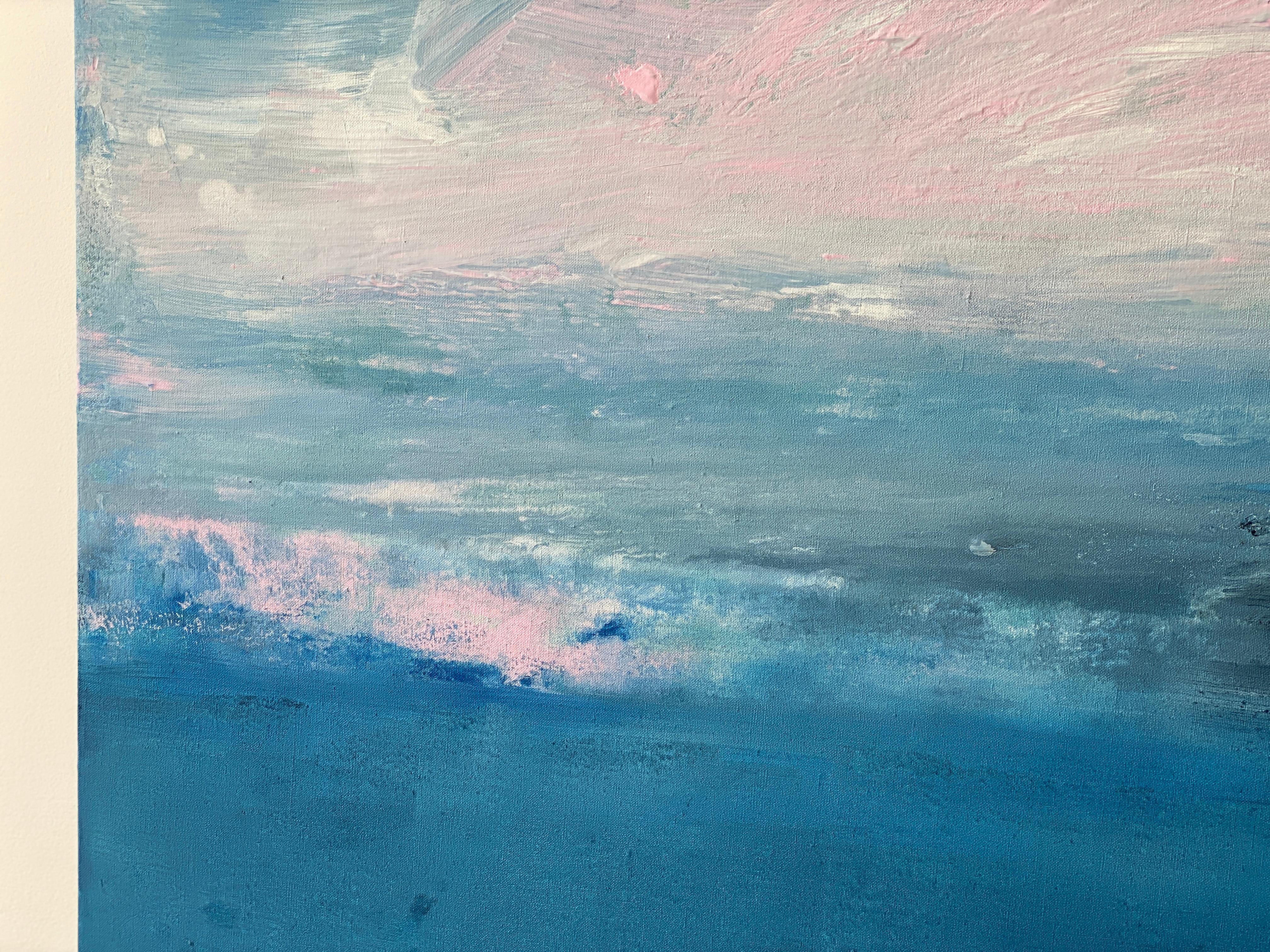 Sommer- Swimming Blau Rosa Ozean abstrakte Landschaft Wolken-Impressionismus Himmel  im Angebot 12