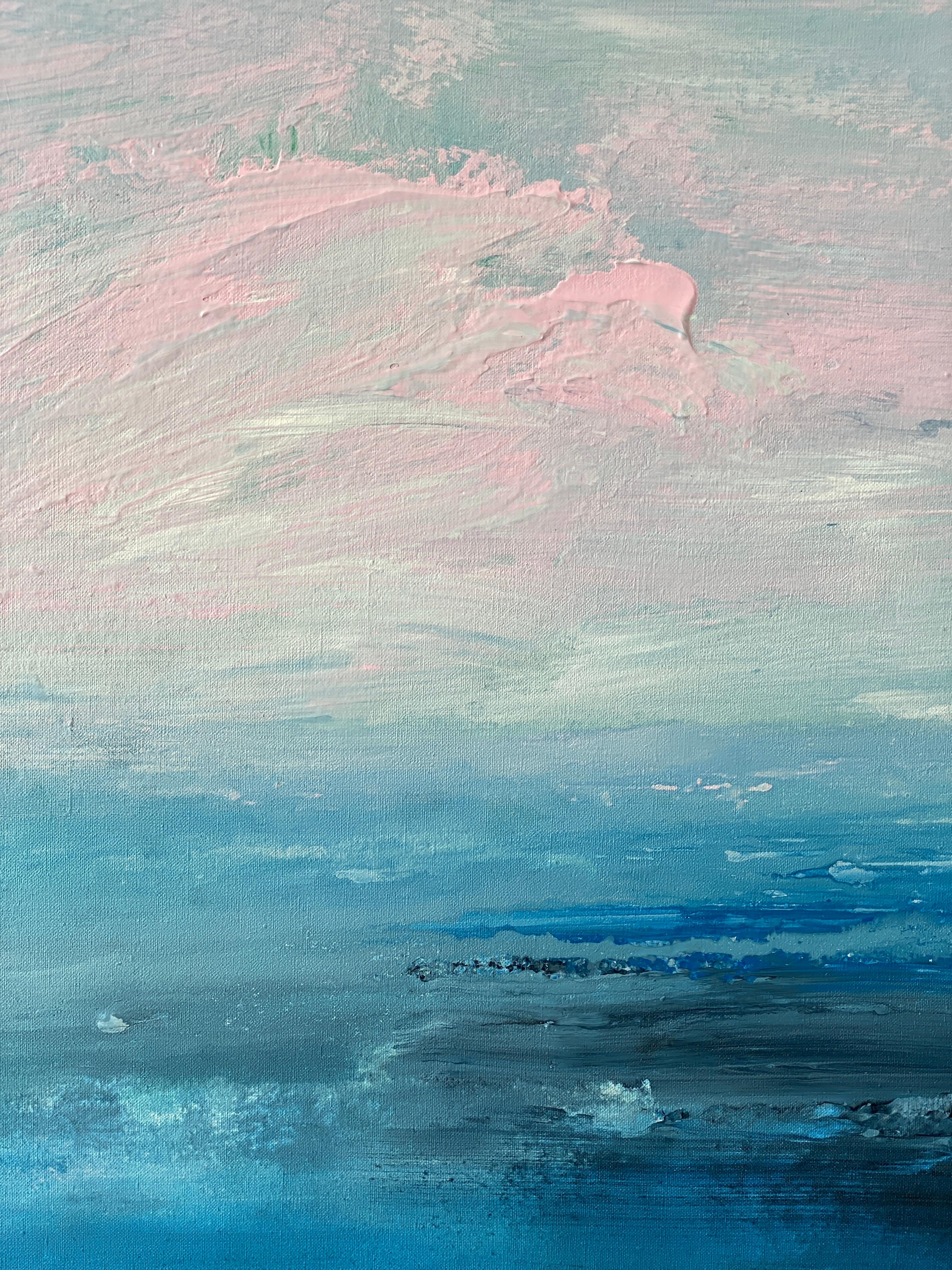 Sommer- Swimming Blau Rosa Ozean abstrakte Landschaft Wolken-Impressionismus Himmel  im Angebot 13