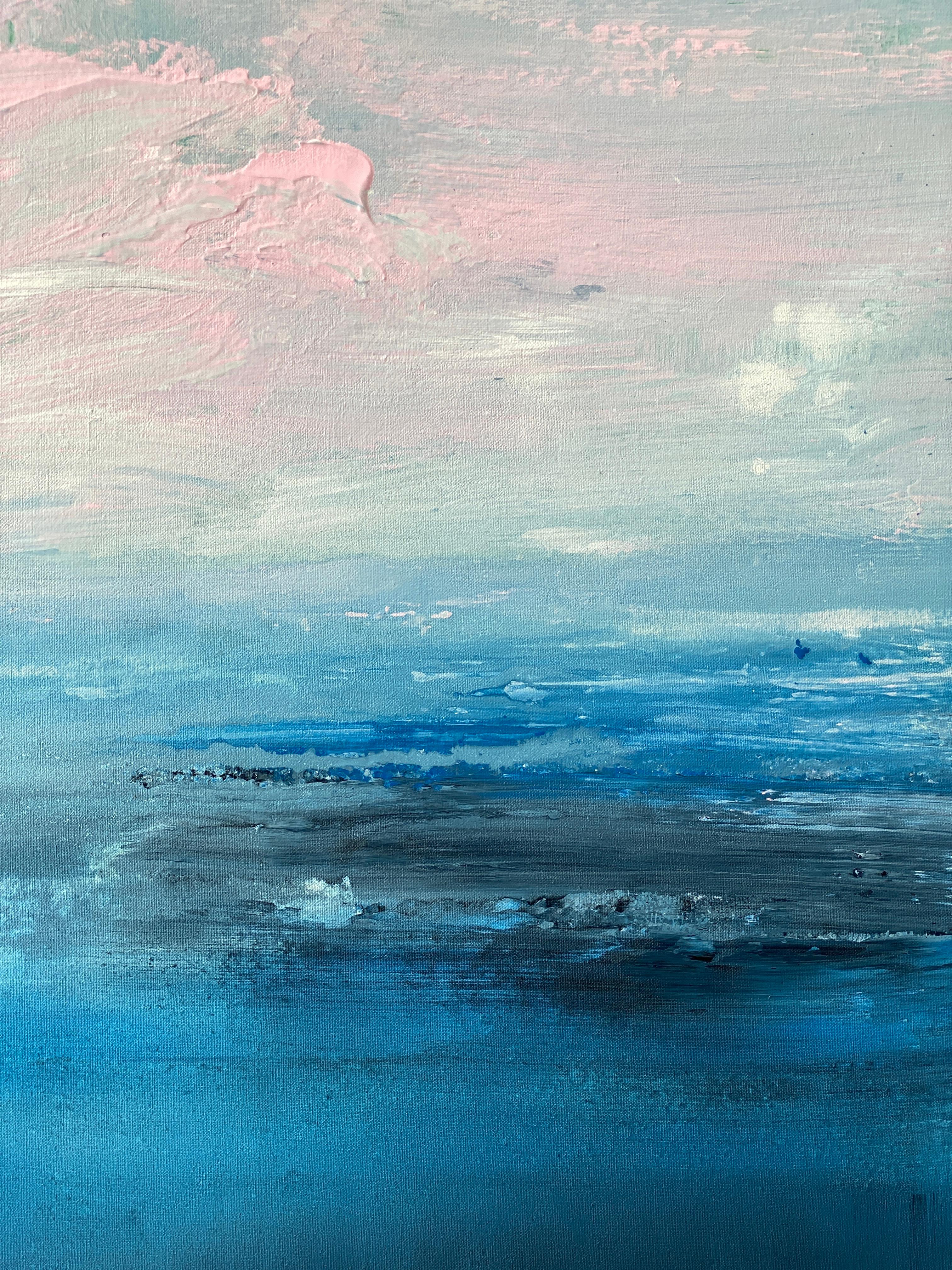 Sommer- Swimming Blau Rosa Ozean abstrakte Landschaft Wolken-Impressionismus Himmel  im Angebot 14