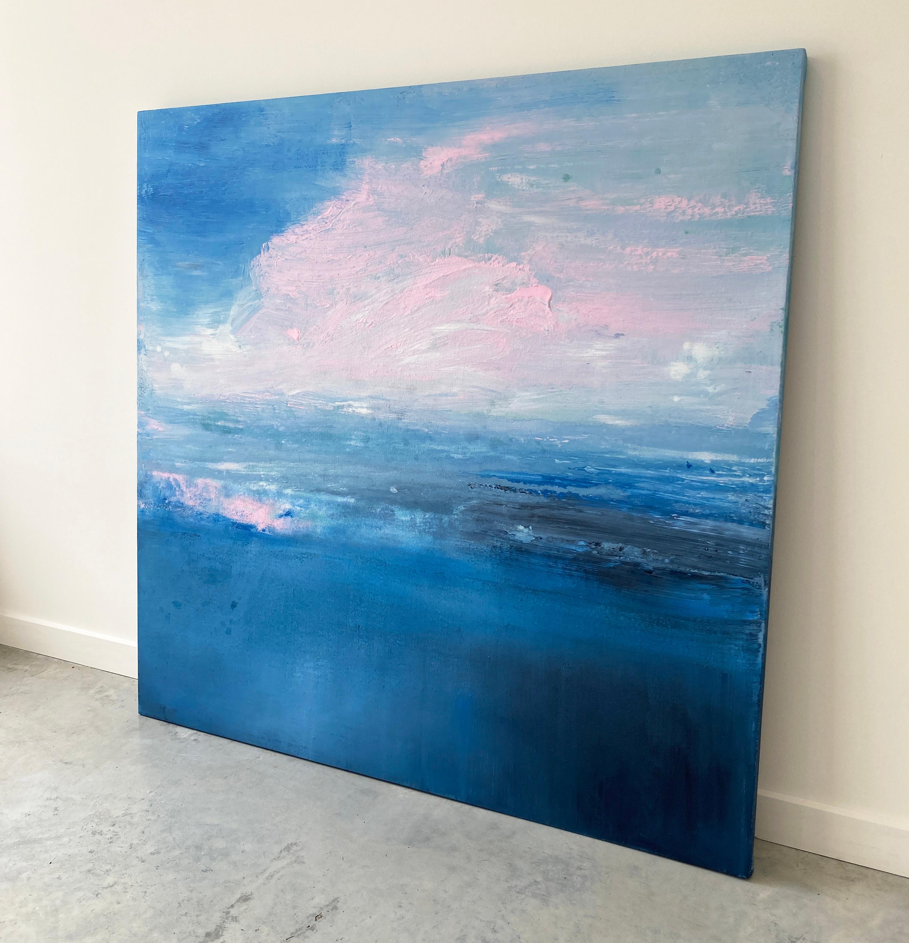 Sommer- Swimming Blau Rosa Ozean abstrakte Landschaft Wolken-Impressionismus Himmel  im Angebot 1