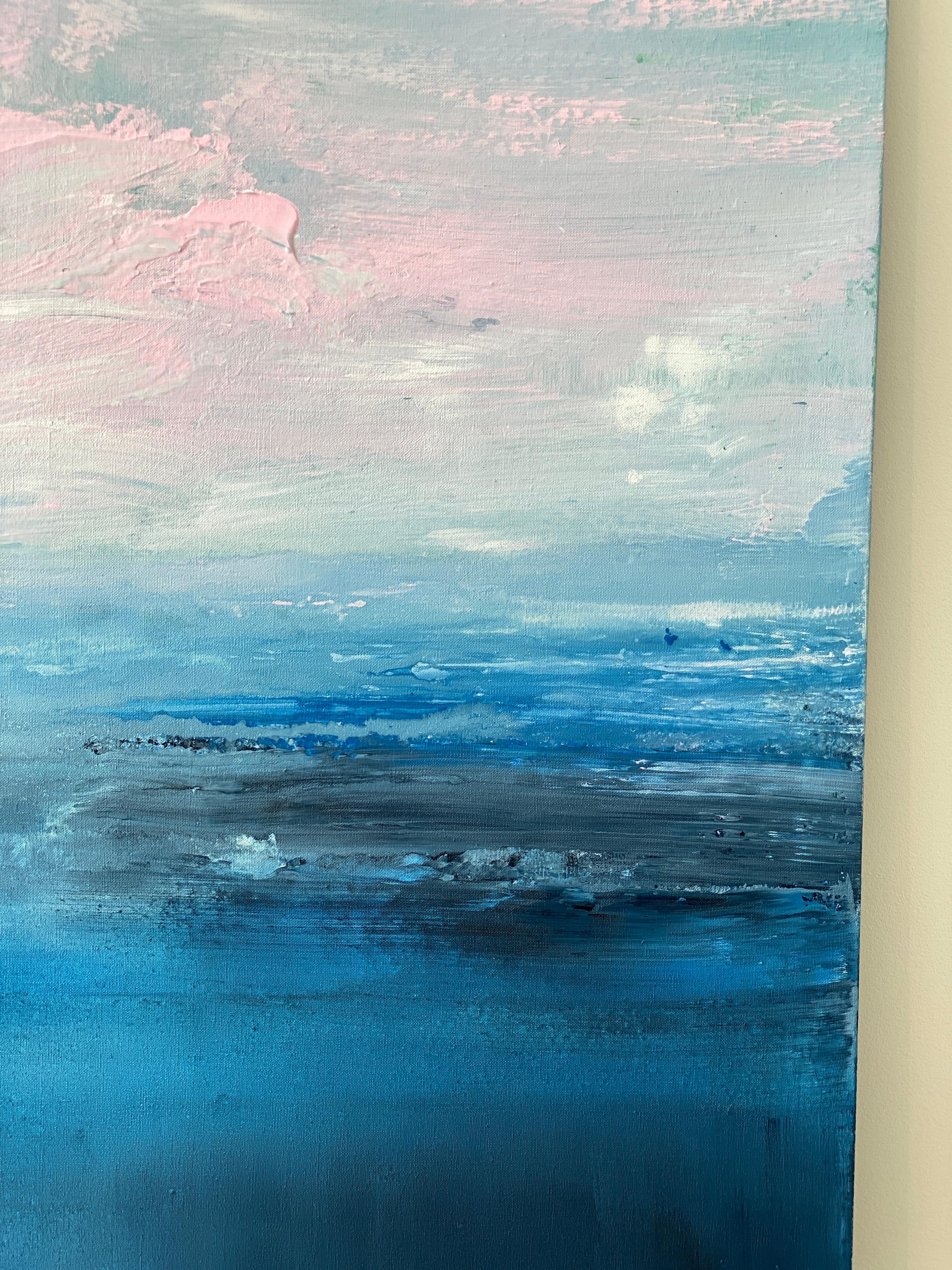 Sommer- Swimming Blau Rosa Ozean abstrakte Landschaft Wolken-Impressionismus Himmel  im Angebot 3