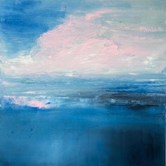 Summer Swimming bleu rose océan abstrait paysage nuageux impressionniste ciel 