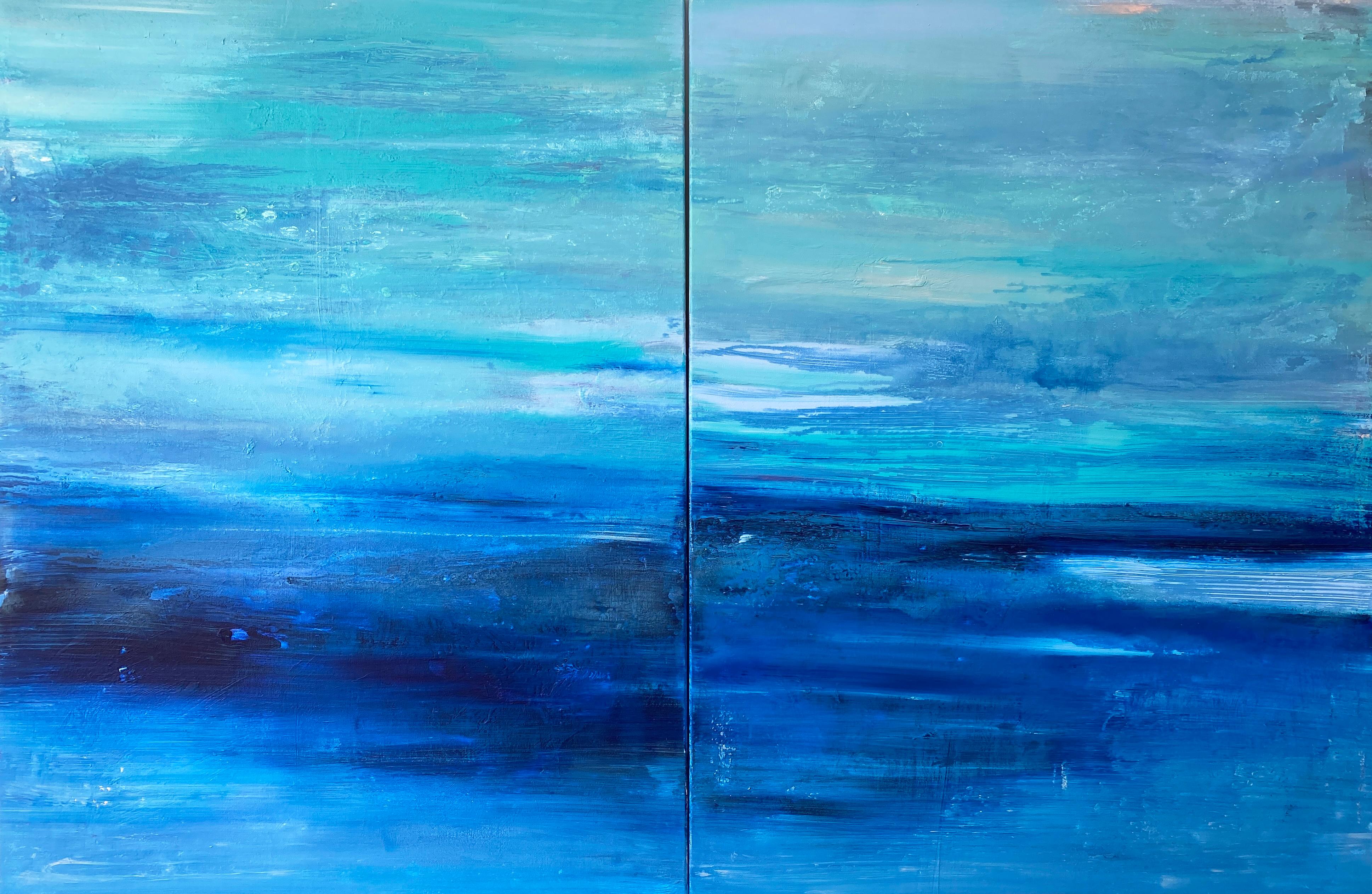 Kathleen Rhee Abstract Painting - Sun is Shinning abstract expressionist double panel painting