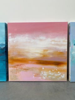Impressionist abstract landscape paiting pink peach Sienna framed square