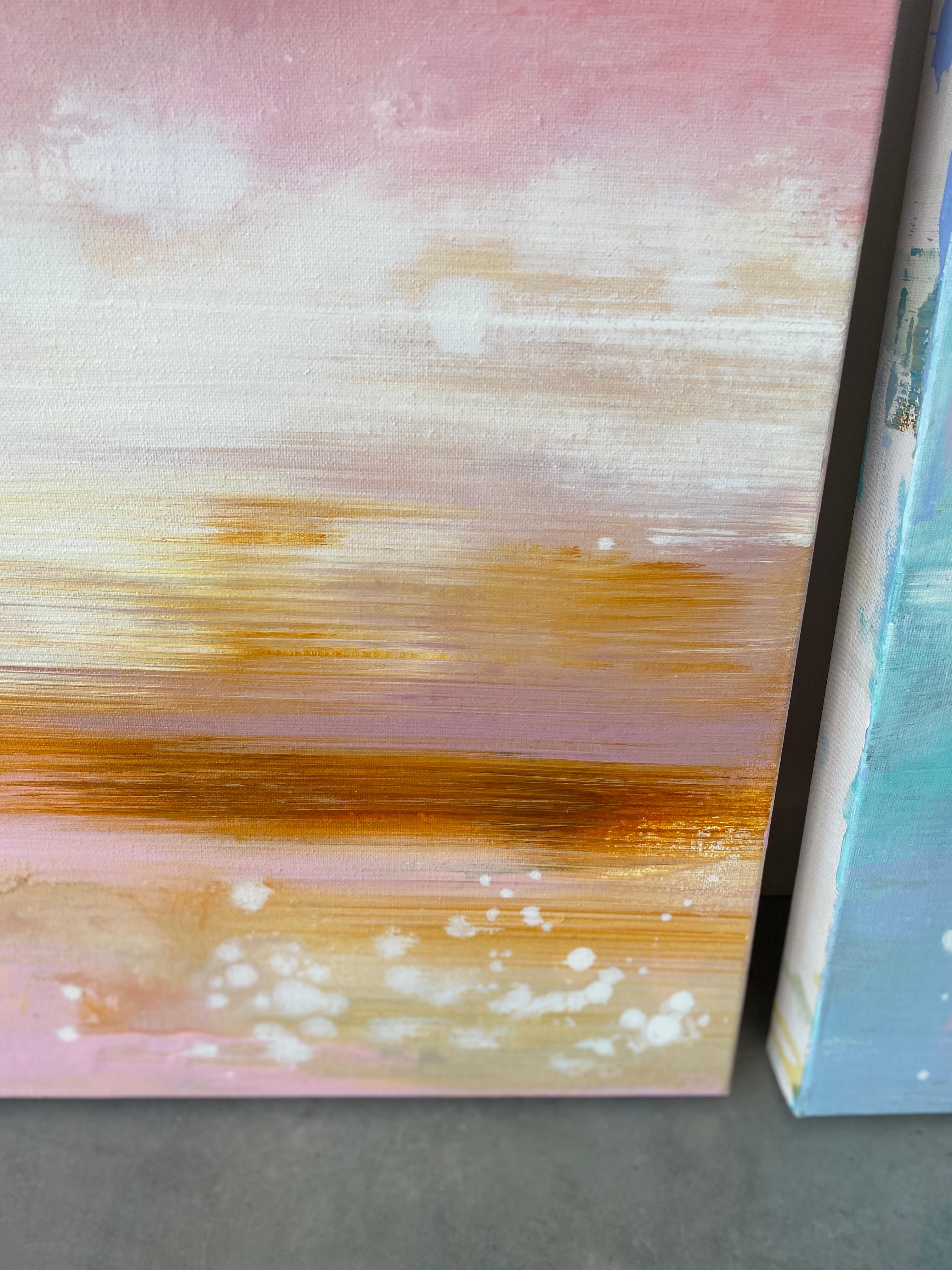 Sweet Home encadré, paysage expressionniste abstrait impressionniste rose pêche  - Abstrait Painting par Kathleen Rhee