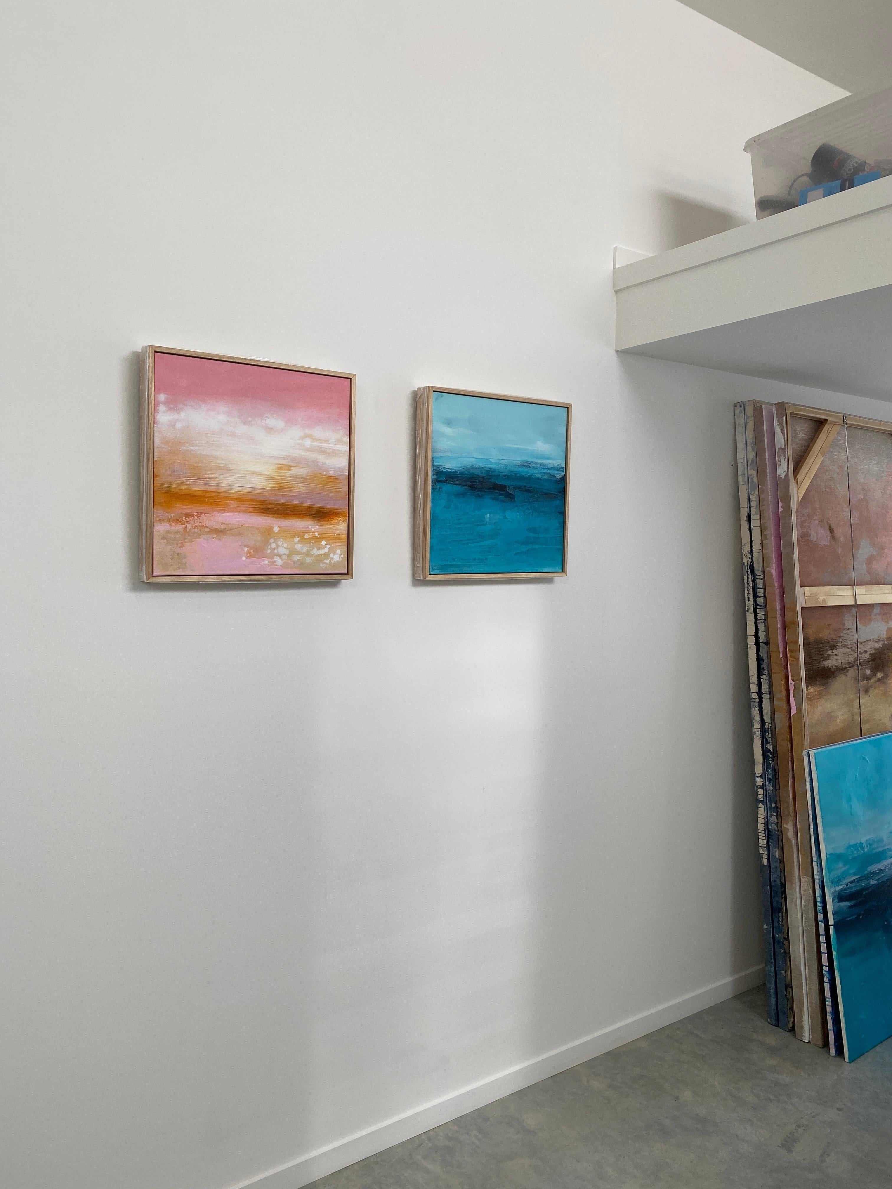 Sweet Home encadré, paysage expressionniste abstrait impressionniste rose pêche  en vente 4