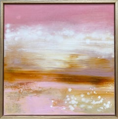 Sweet Home encadré, paysage expressionniste abstrait impressionniste rose pêche 