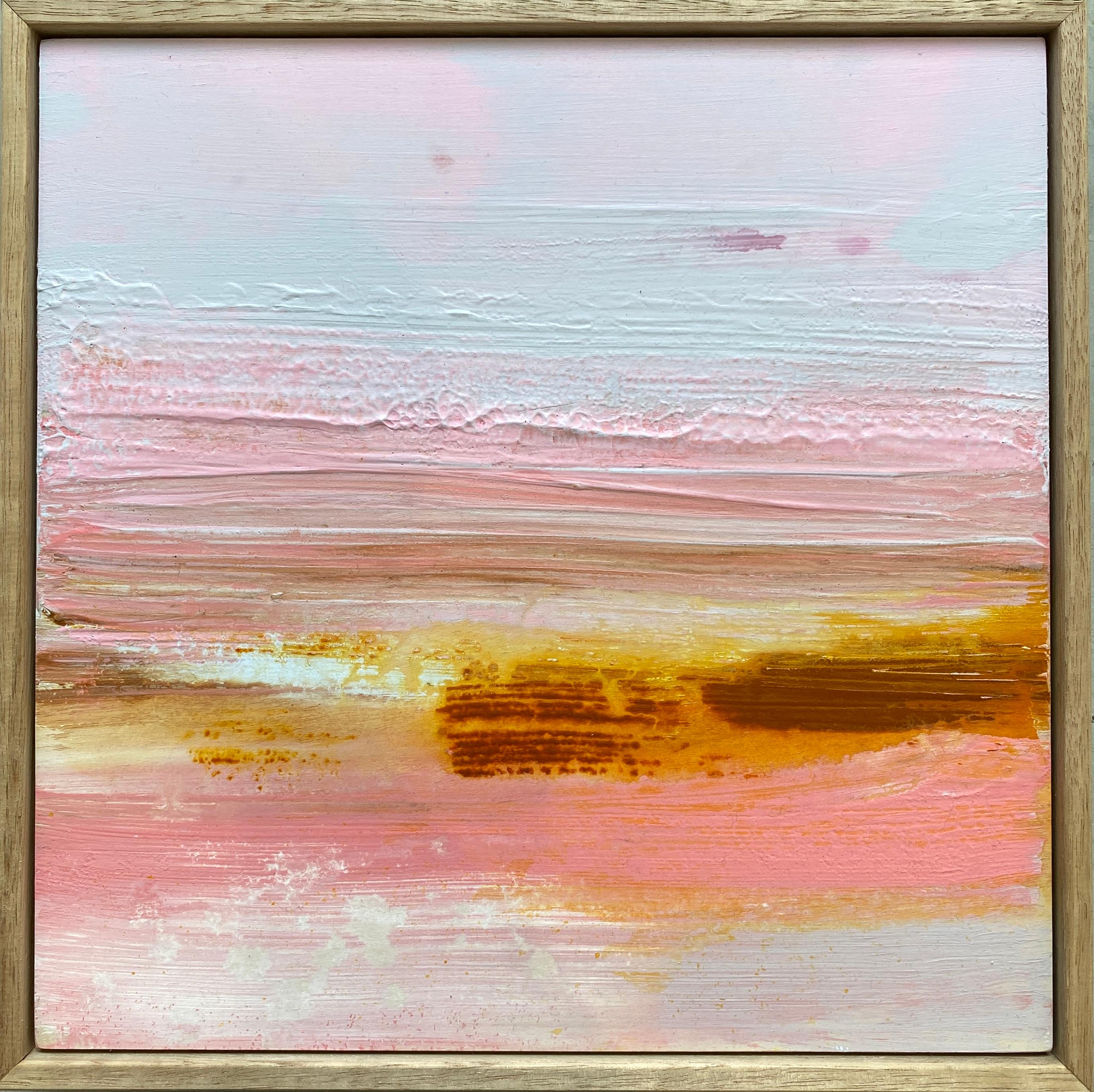 Kathleen Rhee Abstract Painting - Sweet Thing framed abstract expressionist painting in pink sienna grey lavender