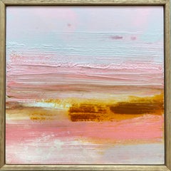 Peinture expressionniste abstraite encadrée rose lavande de Sienne