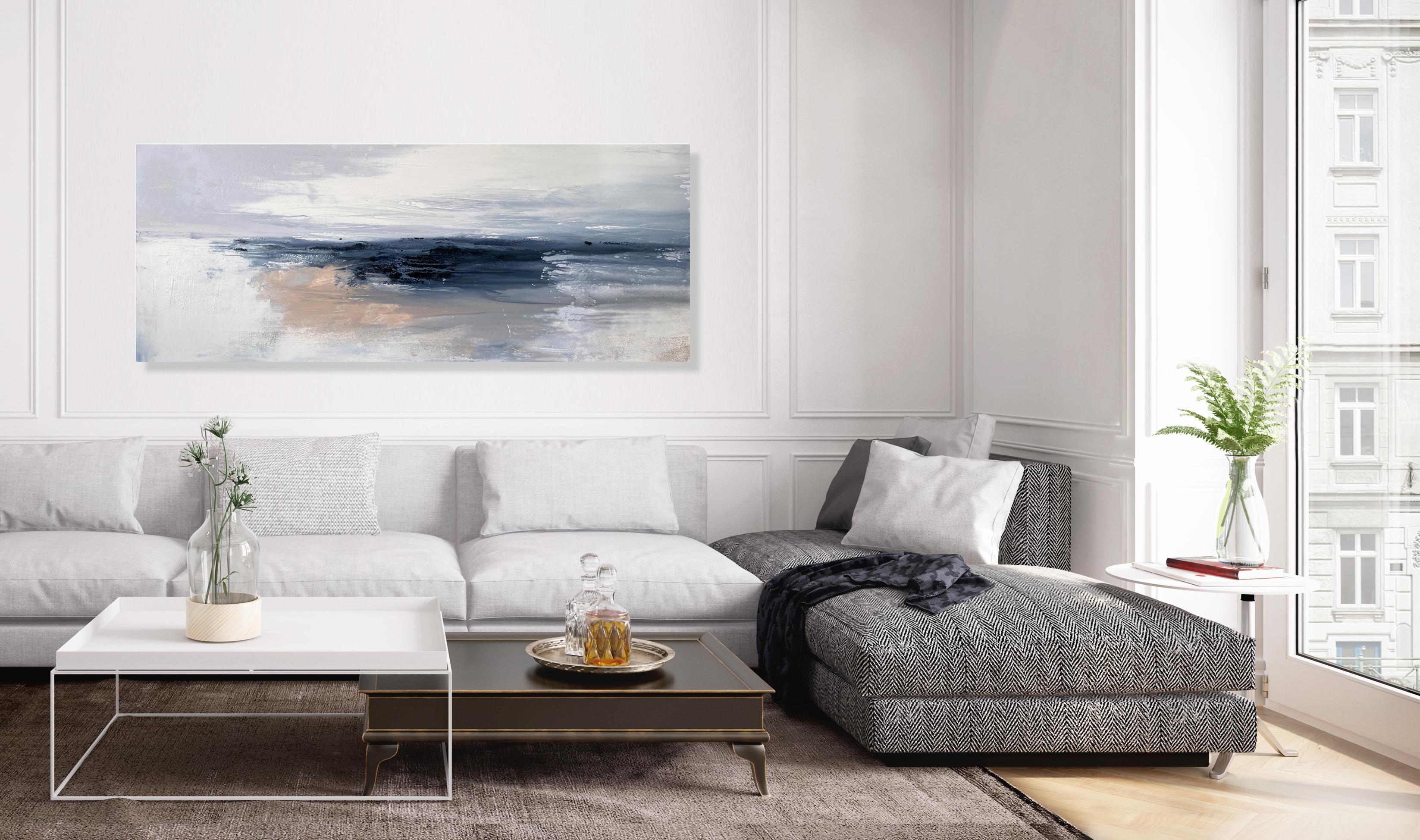 The Cape abstract expressionist painting coastal Scandi  Nordic Decor neutrals - Painting by Kathleen Rhee