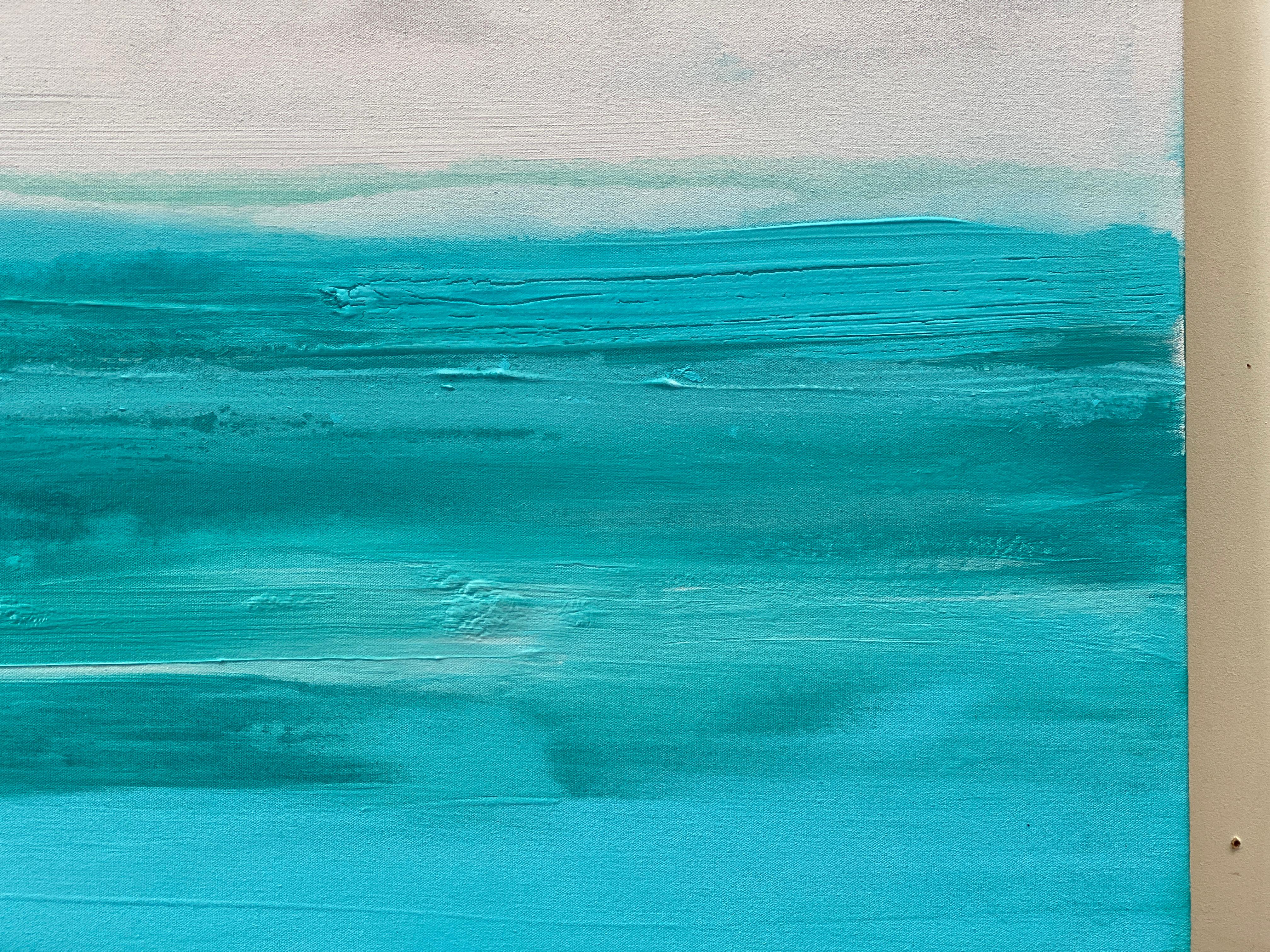 Tranquility large semi abstract seascape on canvas in aqua light grey white For Sale 6