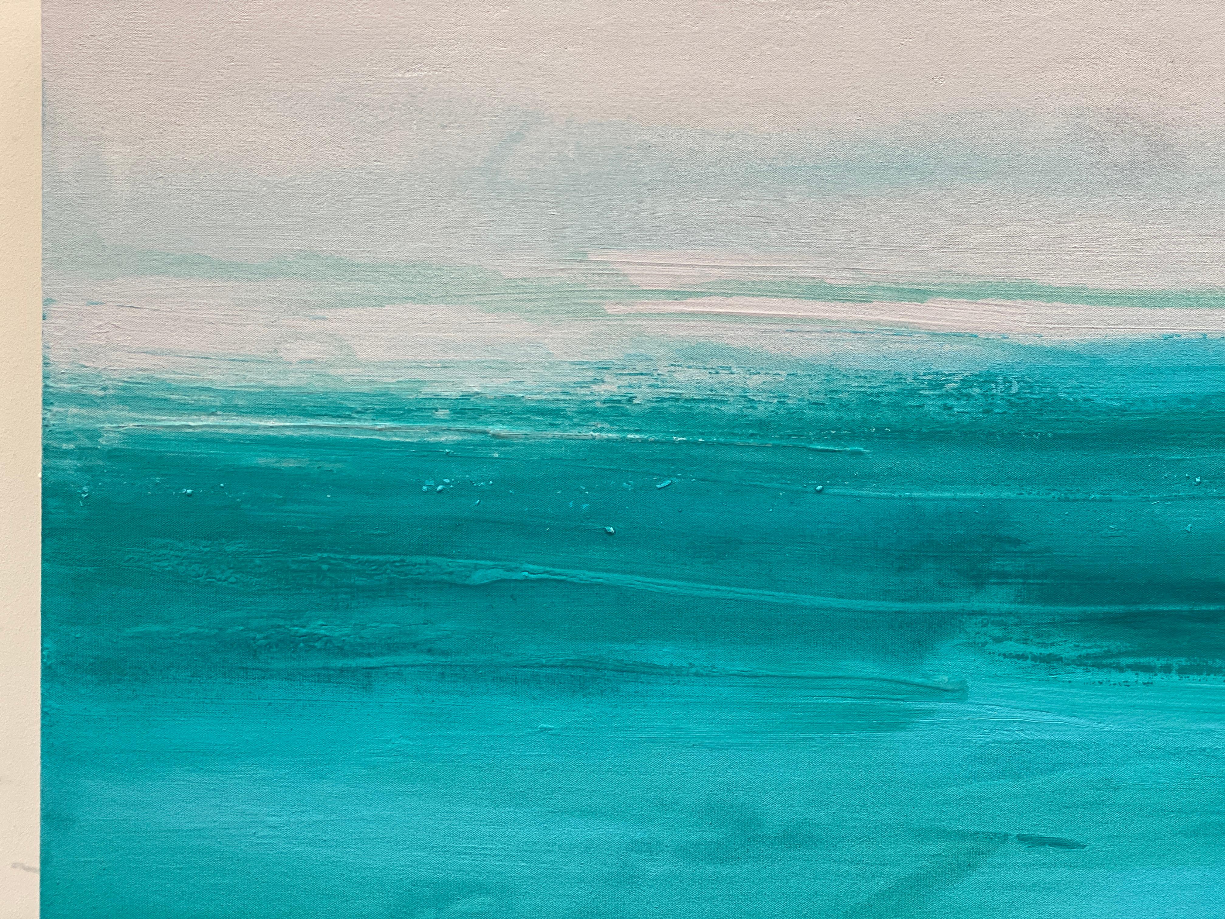 Tranquility large semi abstract seascape on canvas in aqua light grey white For Sale 7
