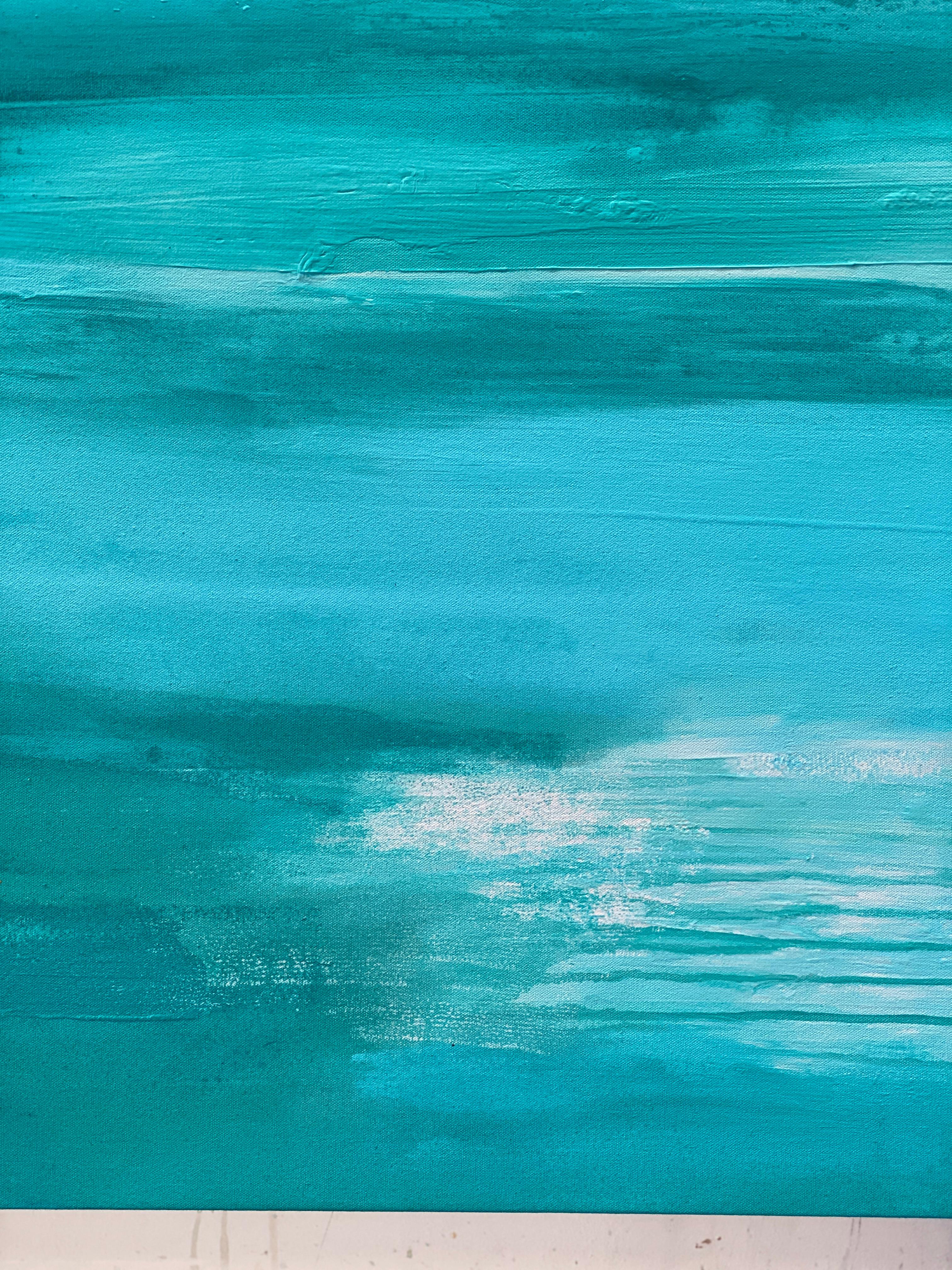 Tranquility large semi abstract seascape on canvas in aqua light grey white For Sale 3